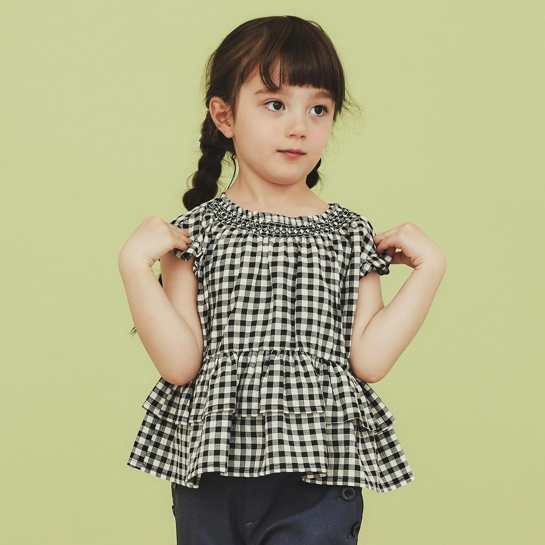 THE SHOP TK「【110-150】ギンガムチェックティアードブラウス/セットアップ可・洗濯機OK」|シャツ・ブラウス|