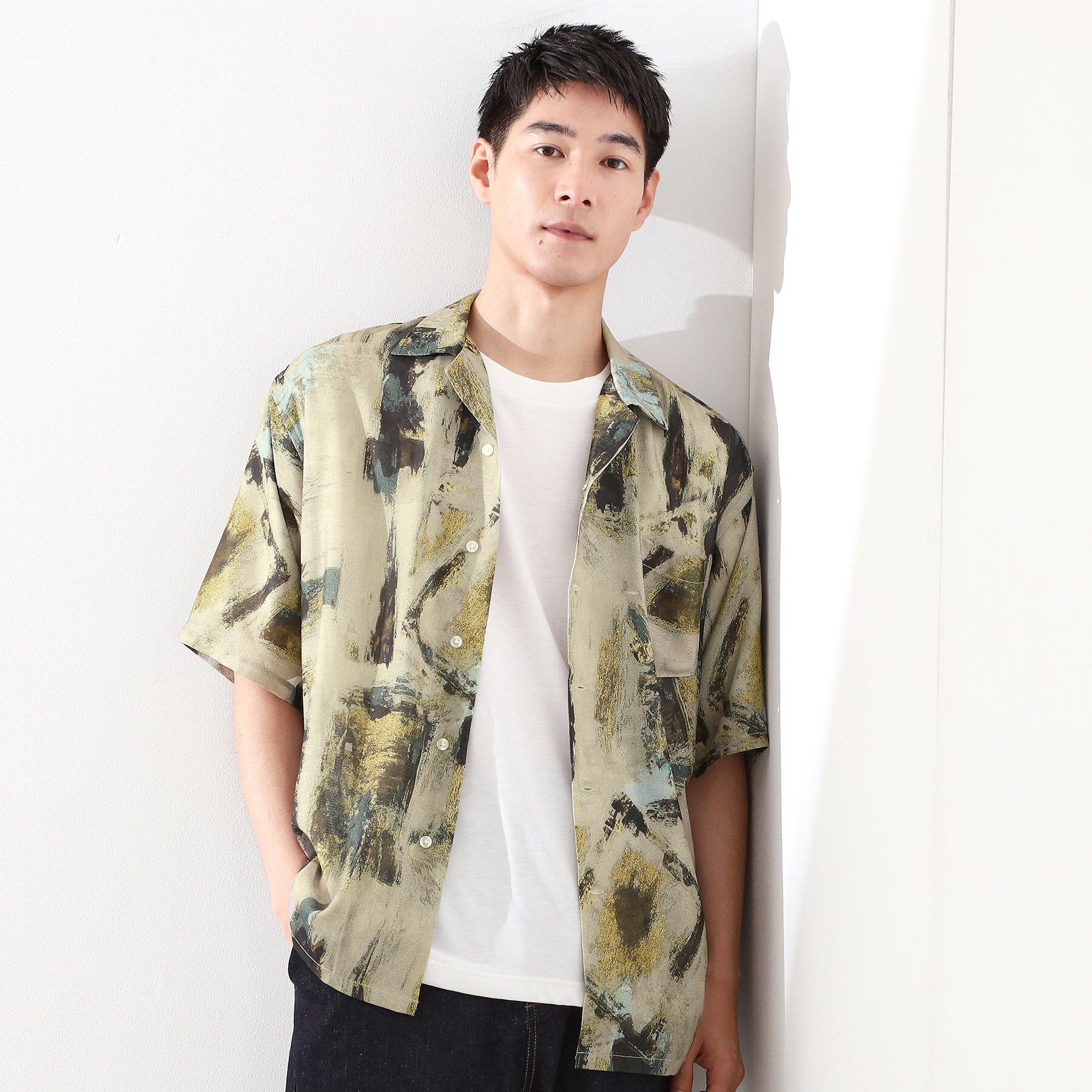 THE SHOP TK「アートプリントメッシュ半袖シャツ　【洗濯機OK】」|シャツ・ブラウス|ライトグレー(411