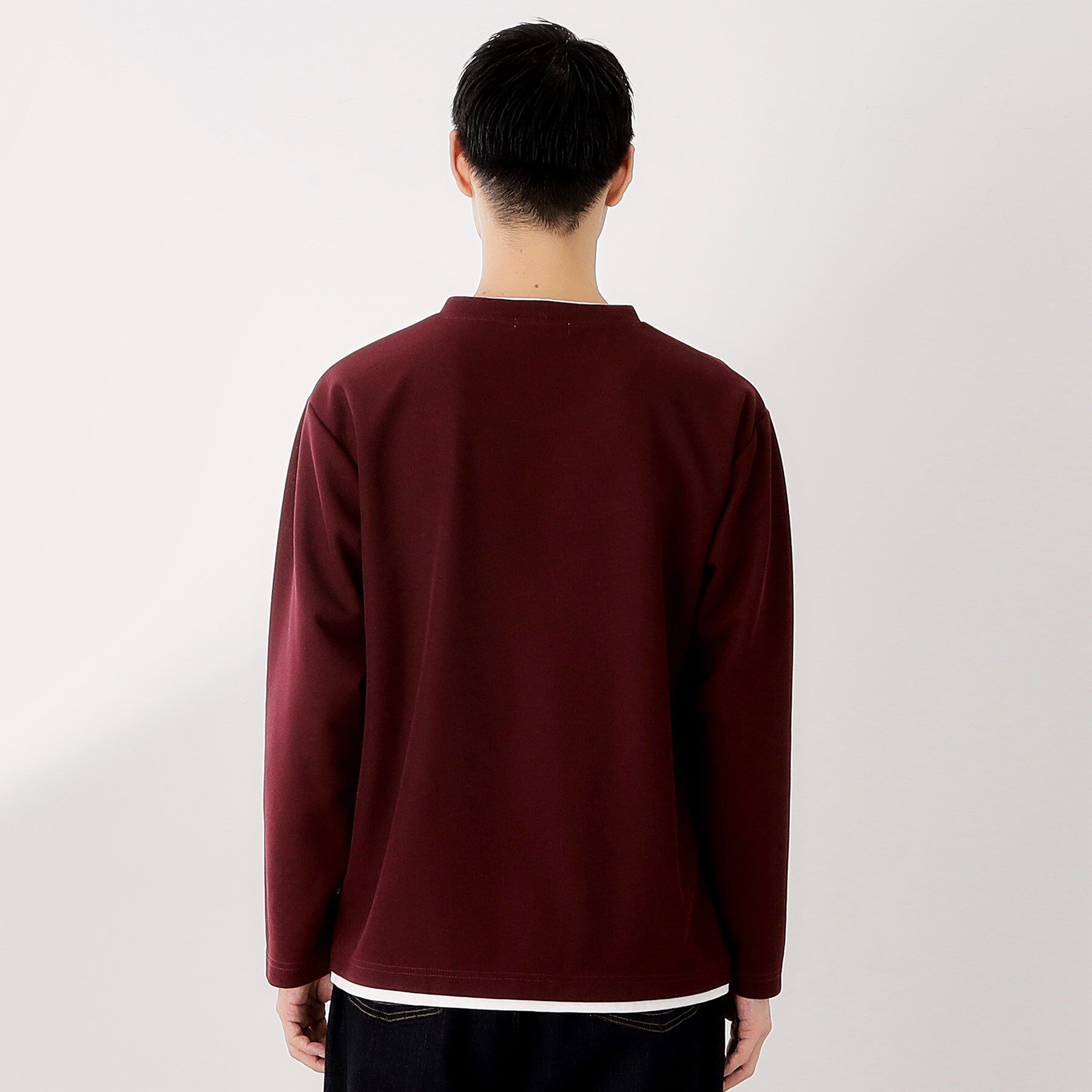 THE SHOP TK「【一枚でコーディネートが完成！】レイヤード風クルーネック長袖Tシャツ　洗濯機OK」|Tシャツ・カットソー|