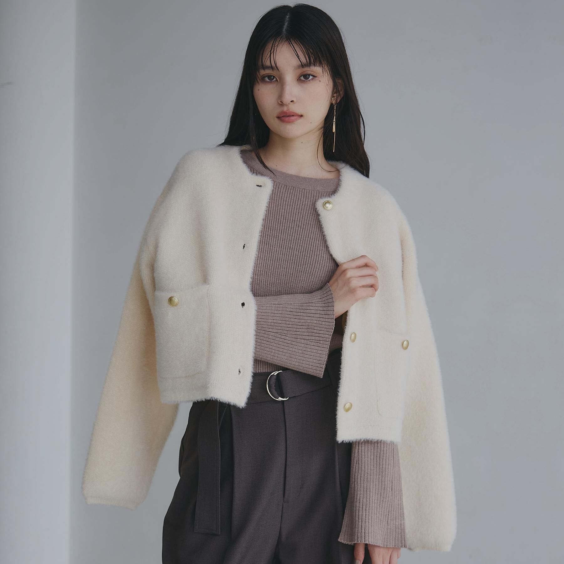 THE SHOP TK「【即戦力】ベロアフェザーカーディガン」|カーディガン|アイボリー(004)