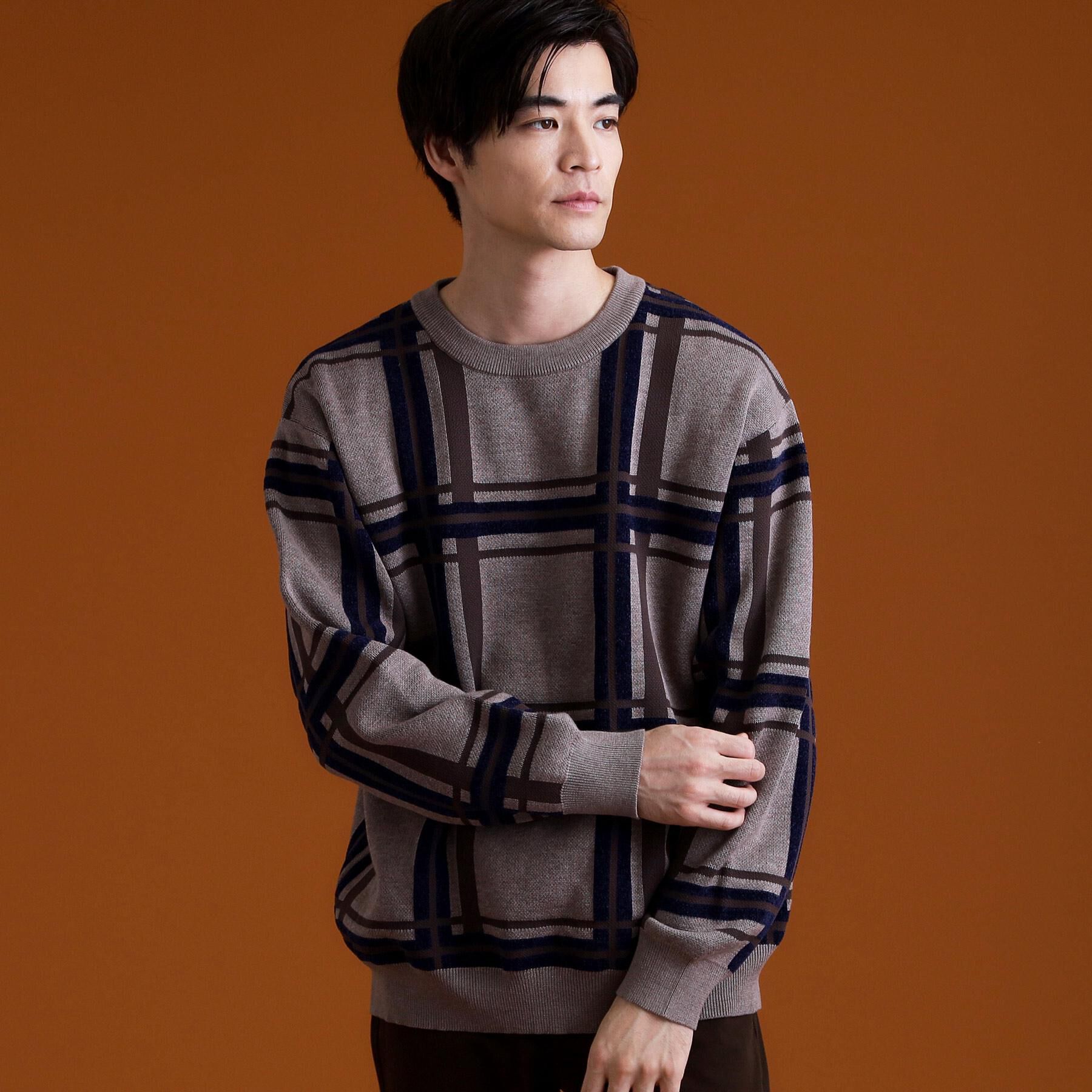 THE SHOP TK「チェックジャカードニット【洗濯機OK】」|ニット・セーター|