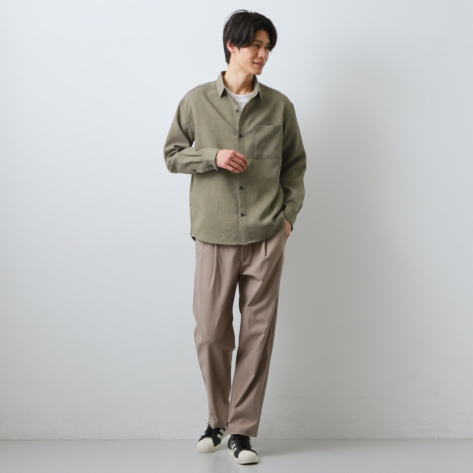 THE SHOP TK「【LINO FINE】リネンライク 長袖シャツ UVカット　イージーケア　吸水速乾　洗濯機OK」|シャツ・ブラウス|