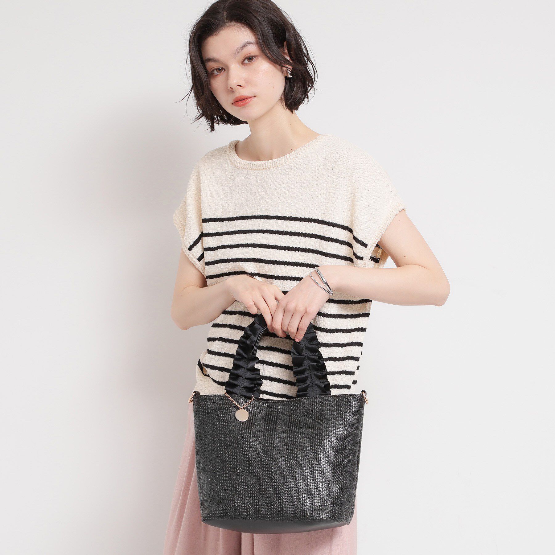 THE SHOP TK「雑材フリルハンドルトートバッグ」|トートバッグ|