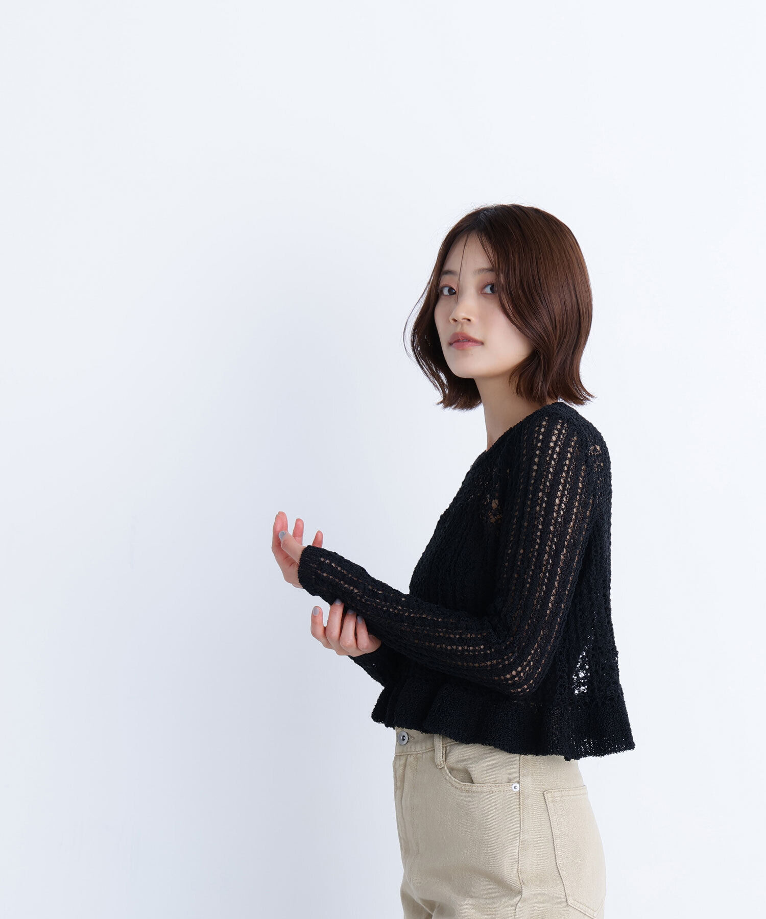  「クロップドレースメッシュニット」|ニット・セーター|