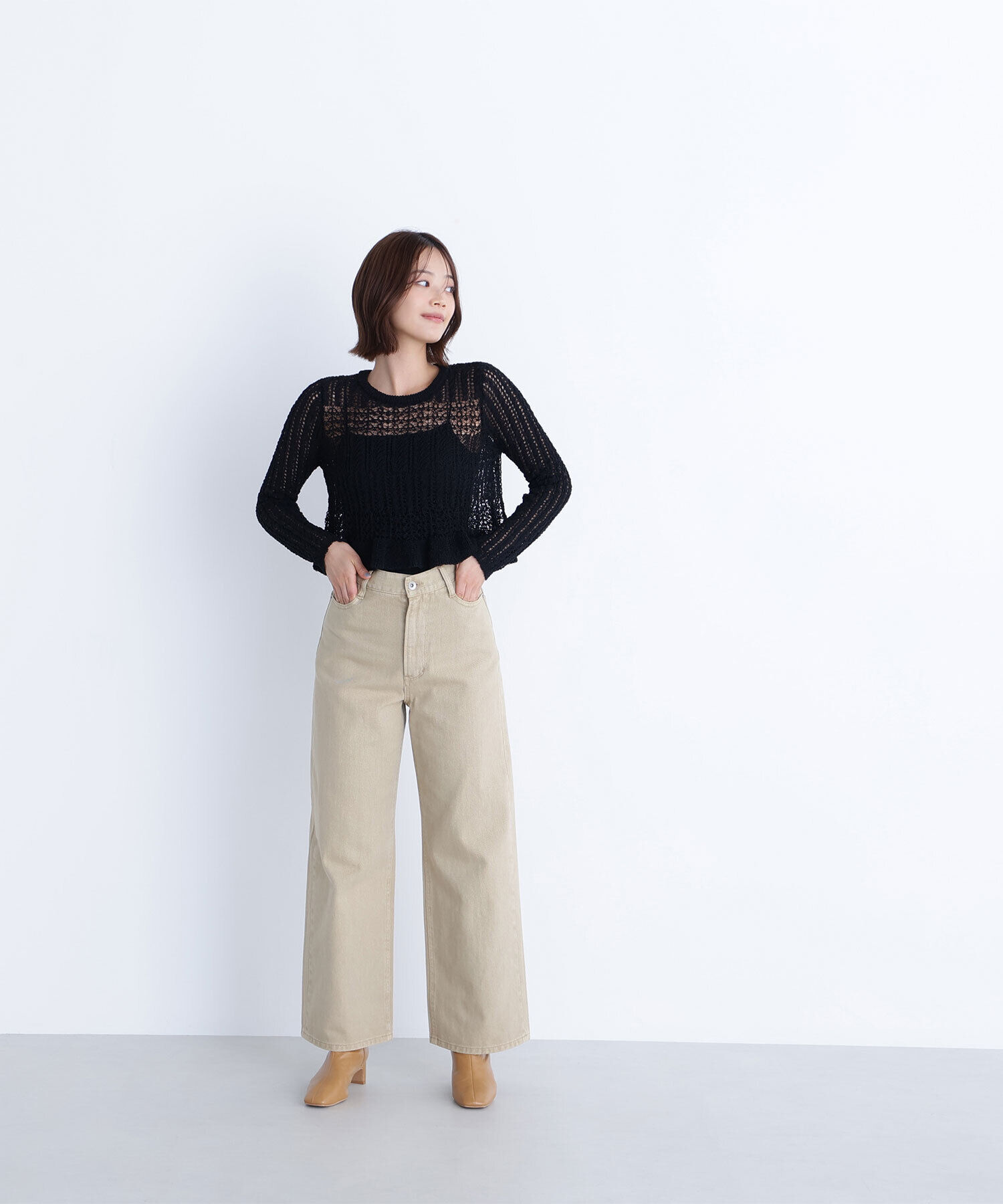  「クロップドレースメッシュニット」|ニット・セーター|
