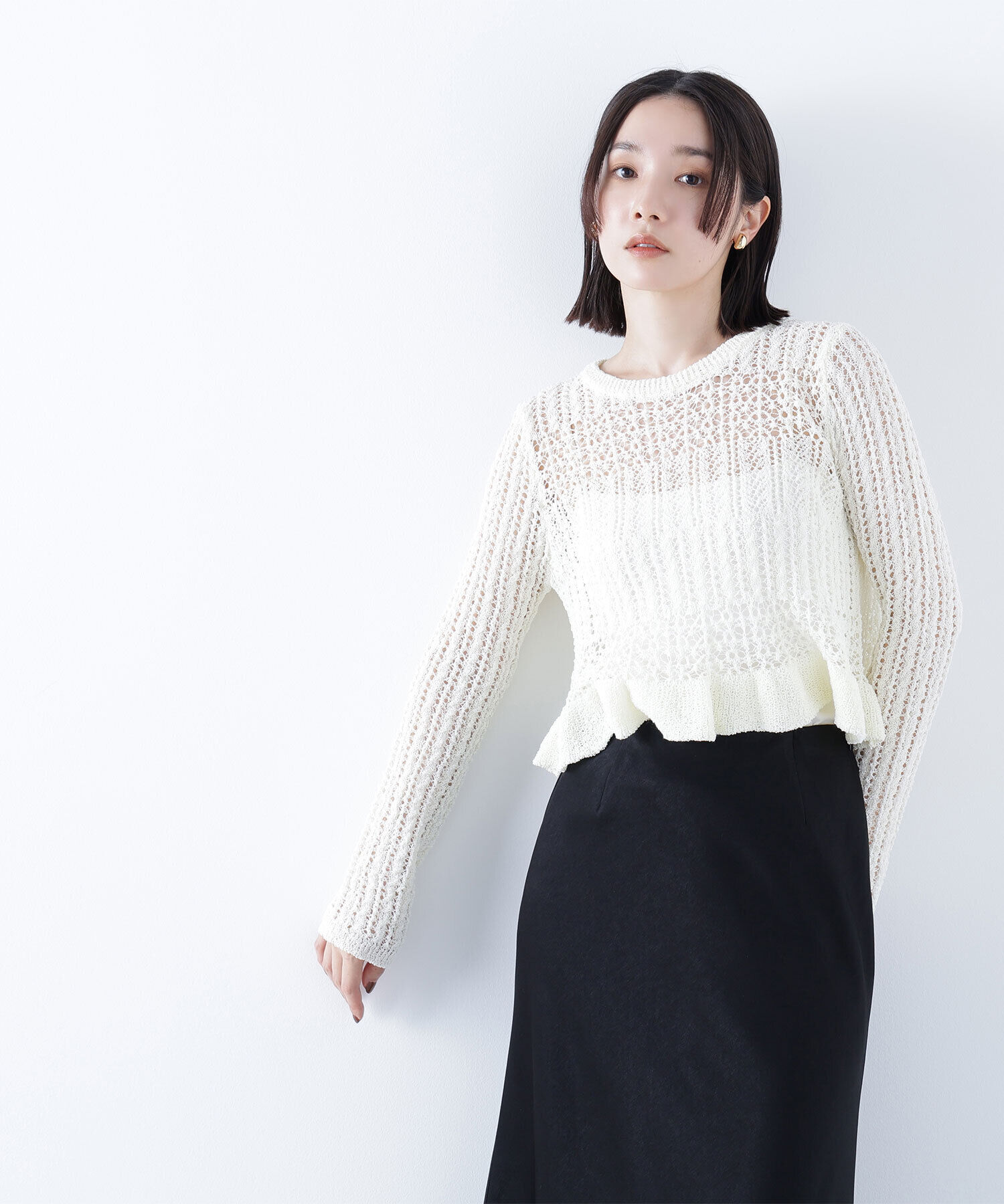  「クロップドレースメッシュニット」|ニット・セーター|