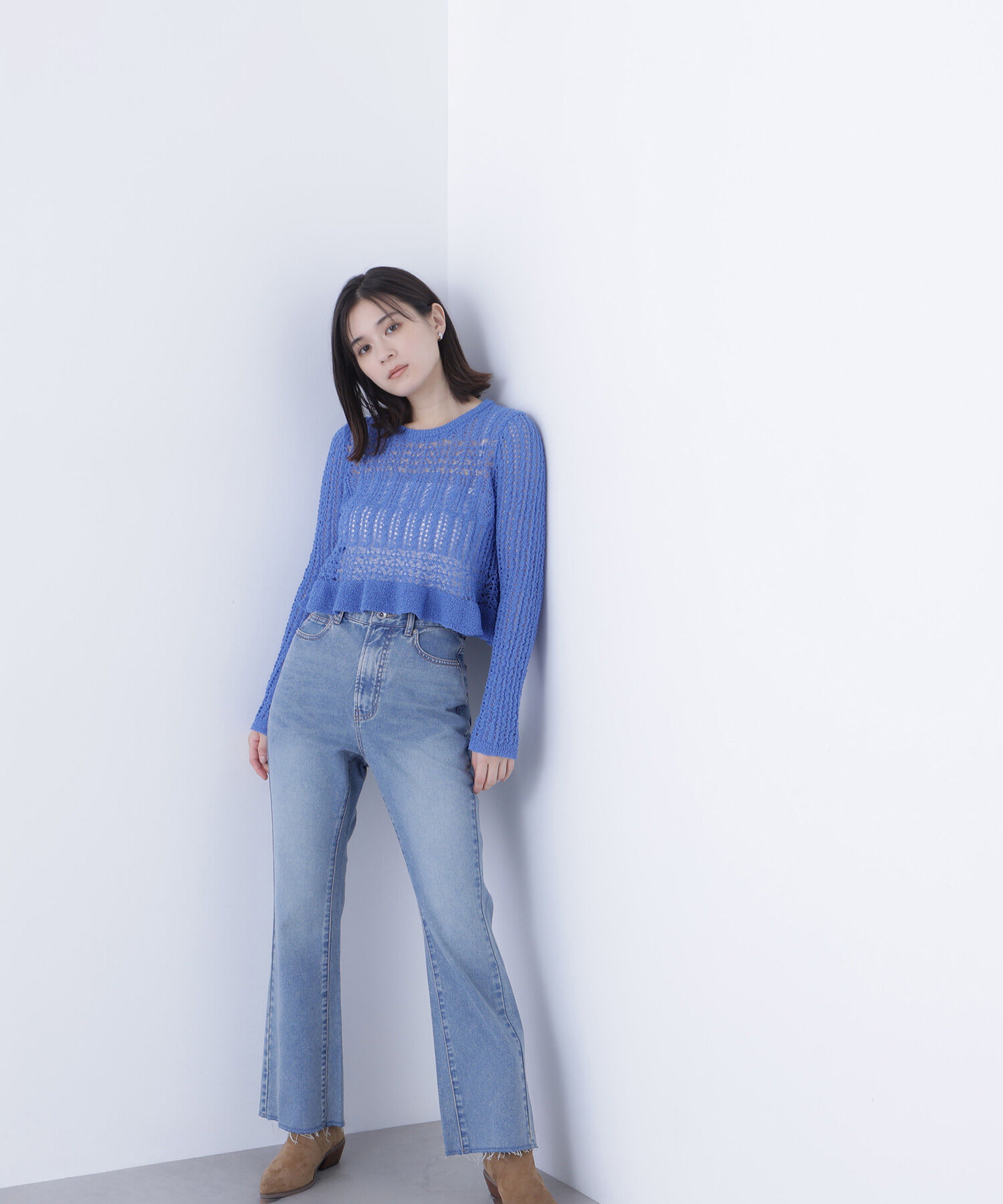  「クロップドレースメッシュニット」|ニット・セーター|
