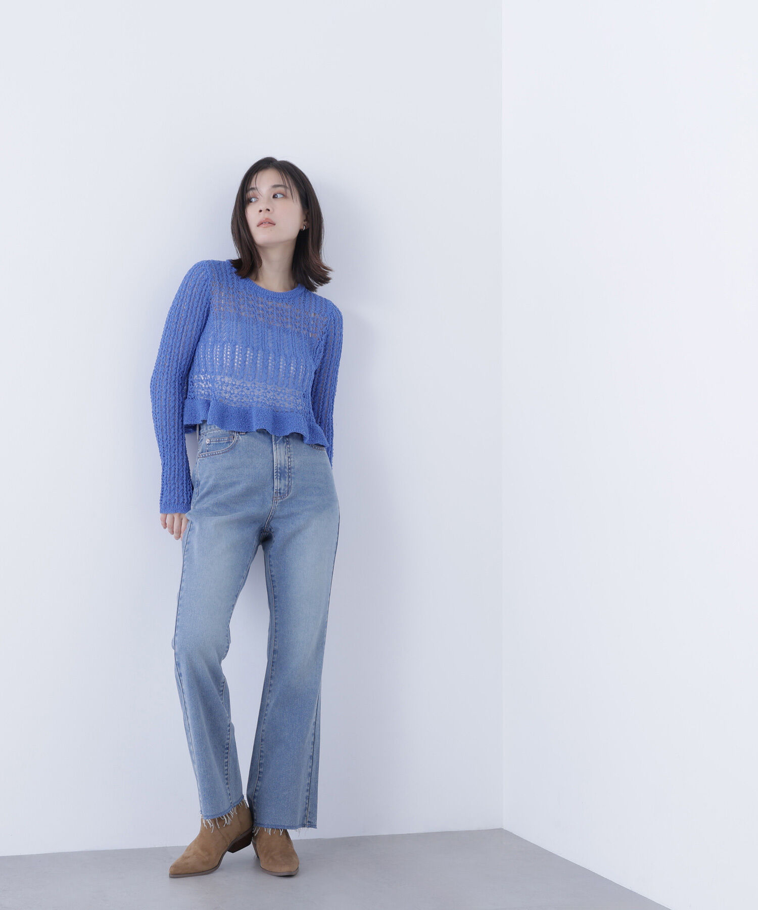  「クロップドレースメッシュニット」|ニット・セーター|