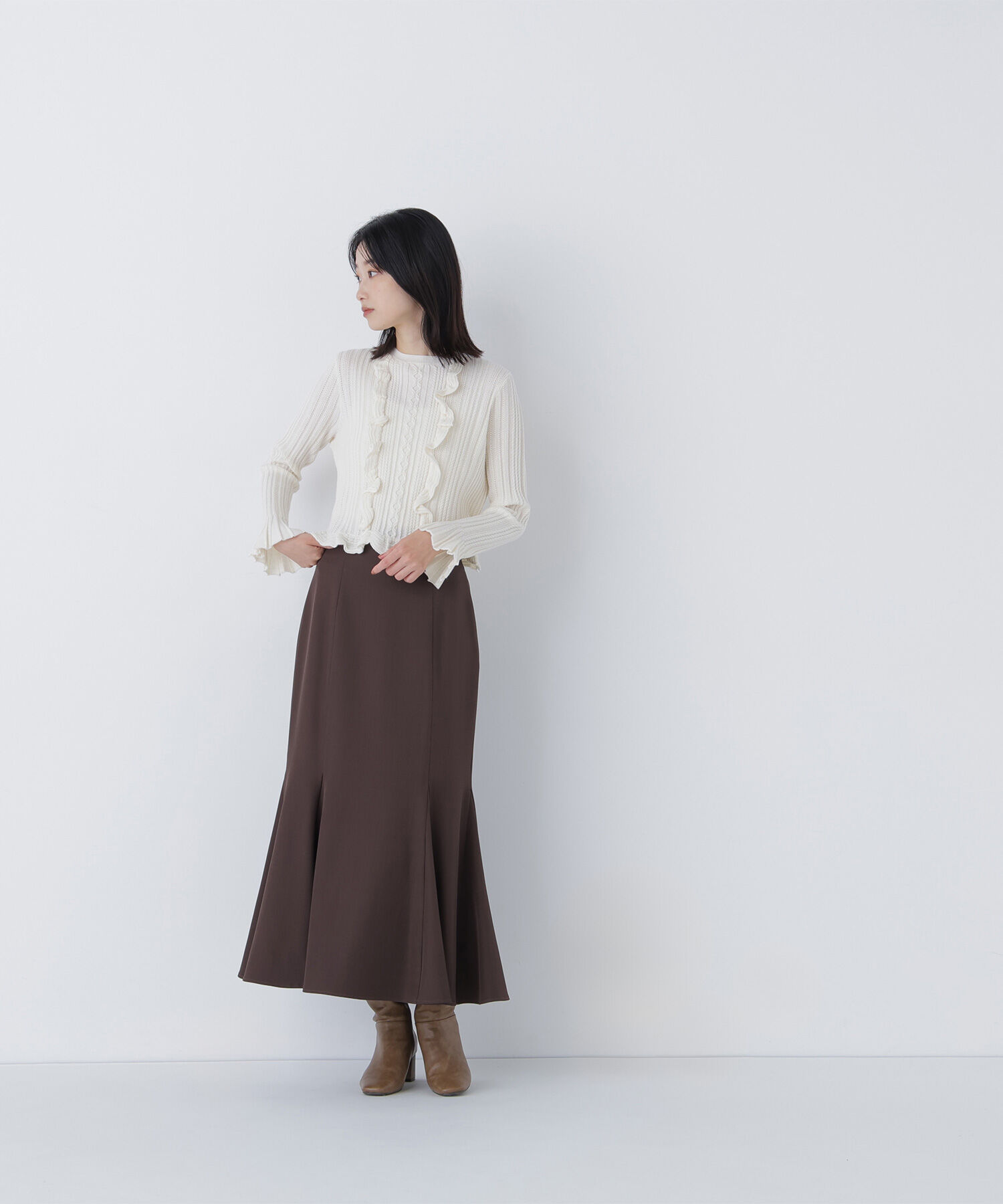  「ミニケーブルフリルニット」|ニット・セーター|