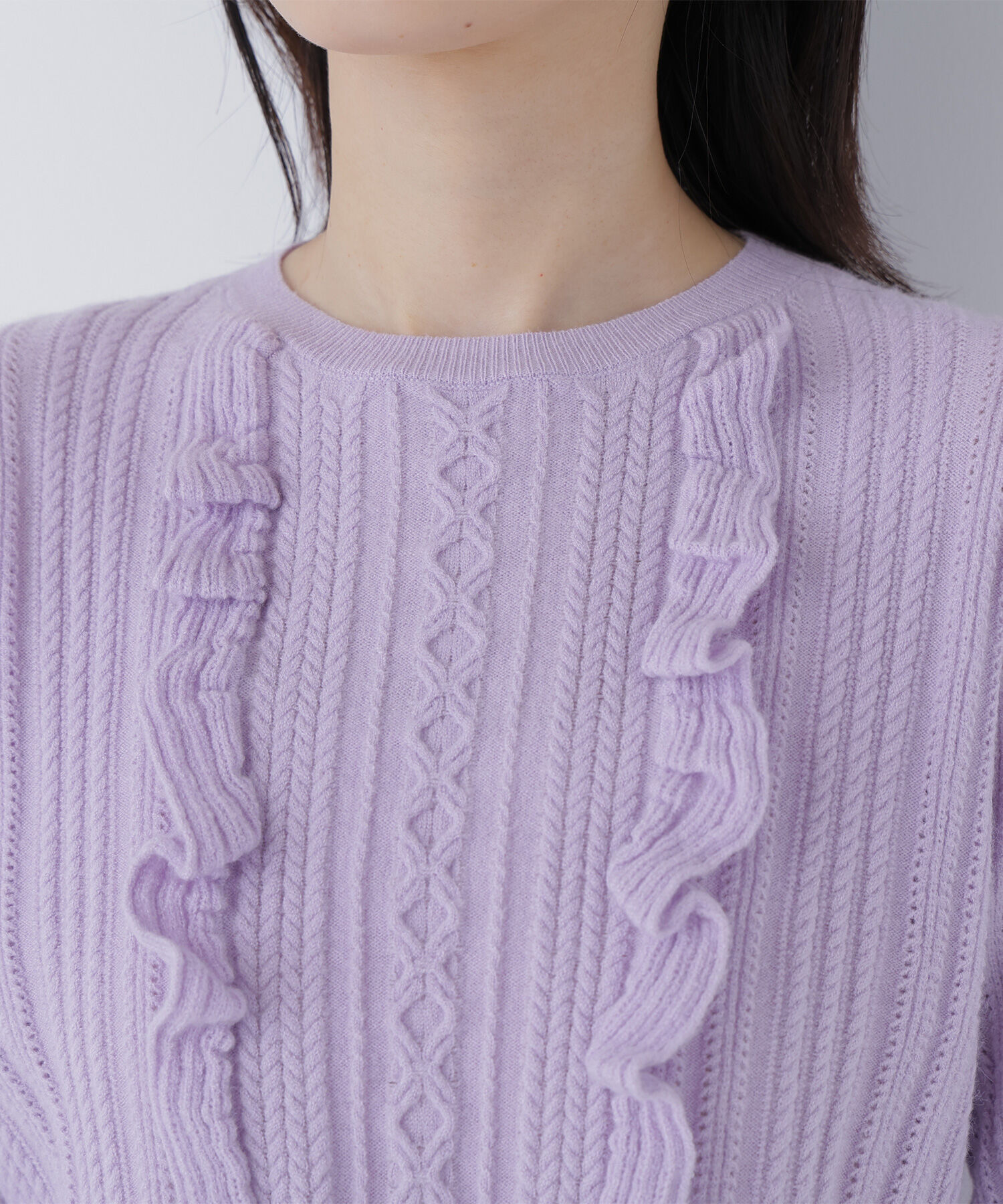  「ミニケーブルフリルニット」|ニット・セーター|