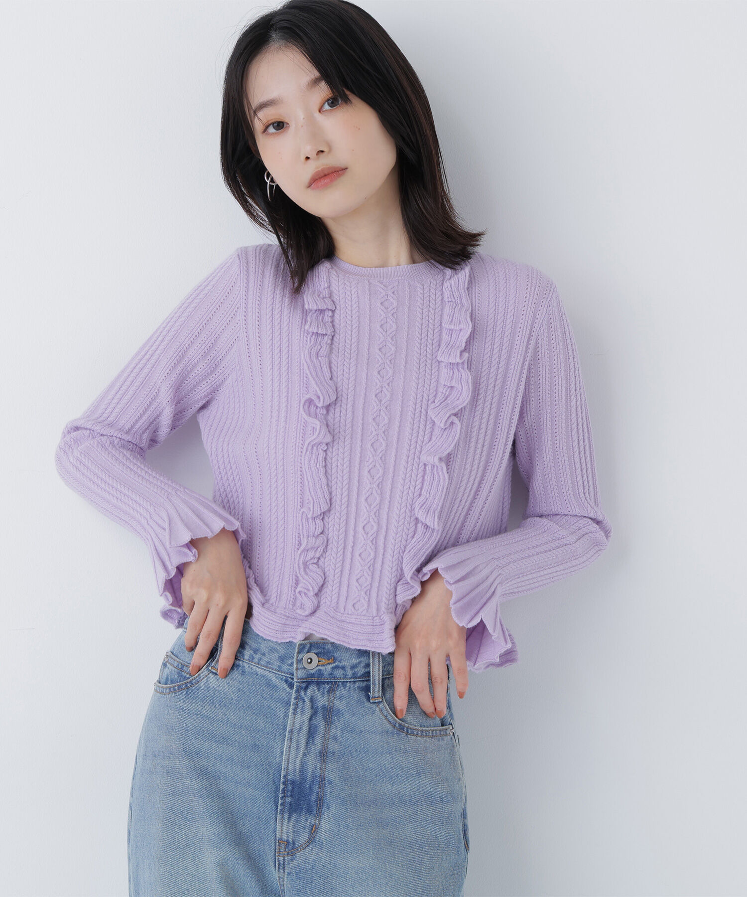  「ミニケーブルフリルニット」|ニット・セーター|