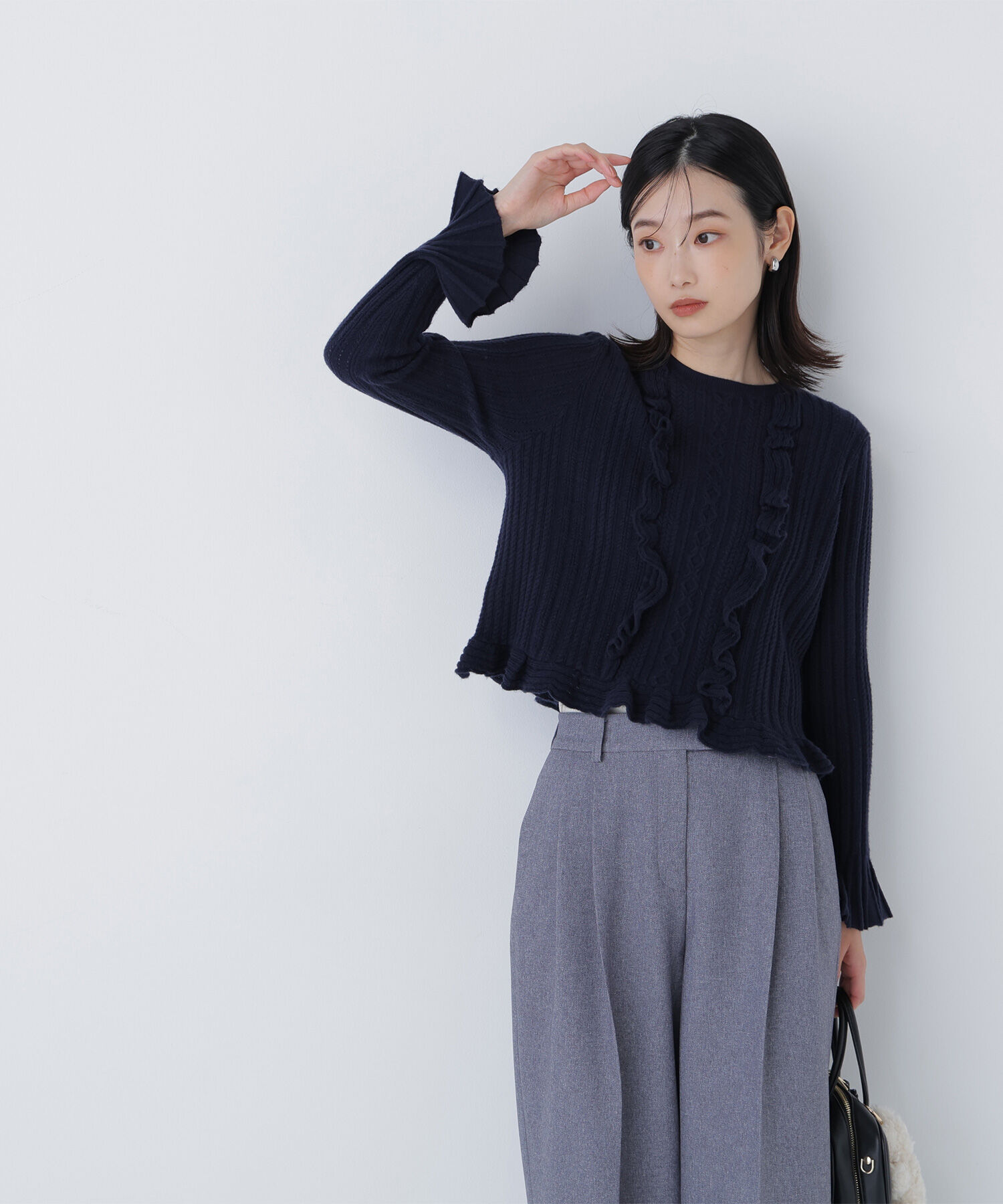  「ミニケーブルフリルニット」|ニット・セーター|