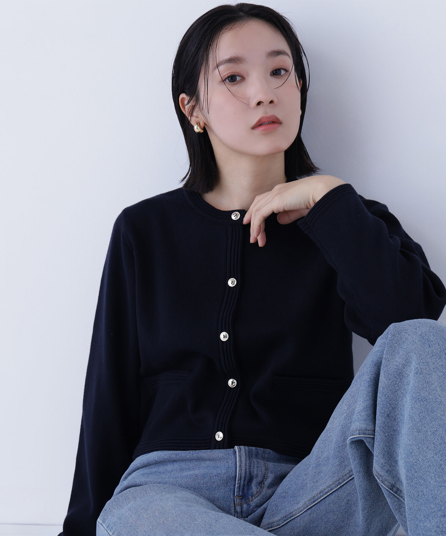  「シルクブレンドカーディガン」|ニット・セーター|ネイビー