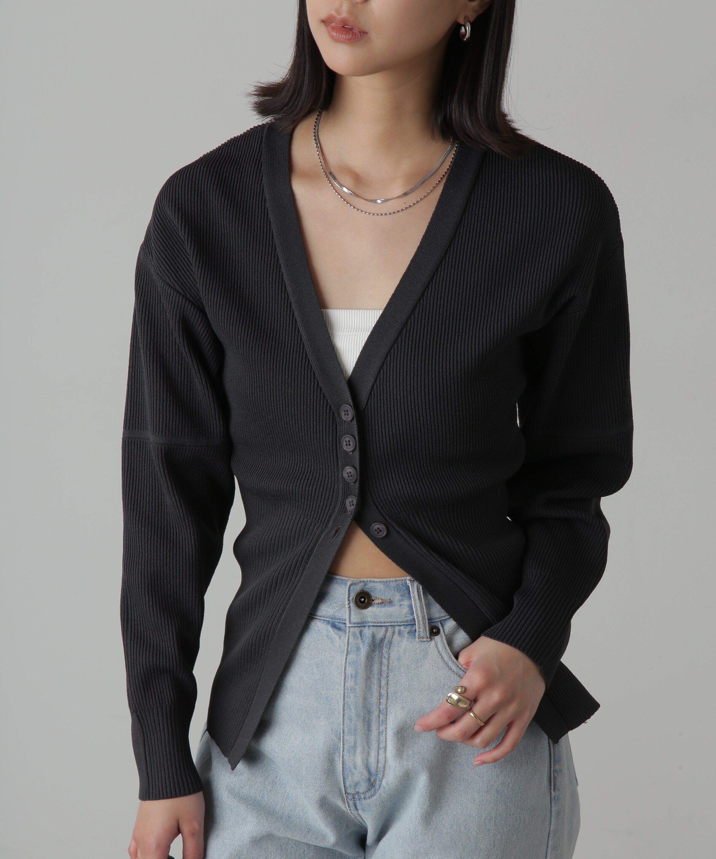  「ウエストシェイプリブニットカーディガン」|ニット・セーター|