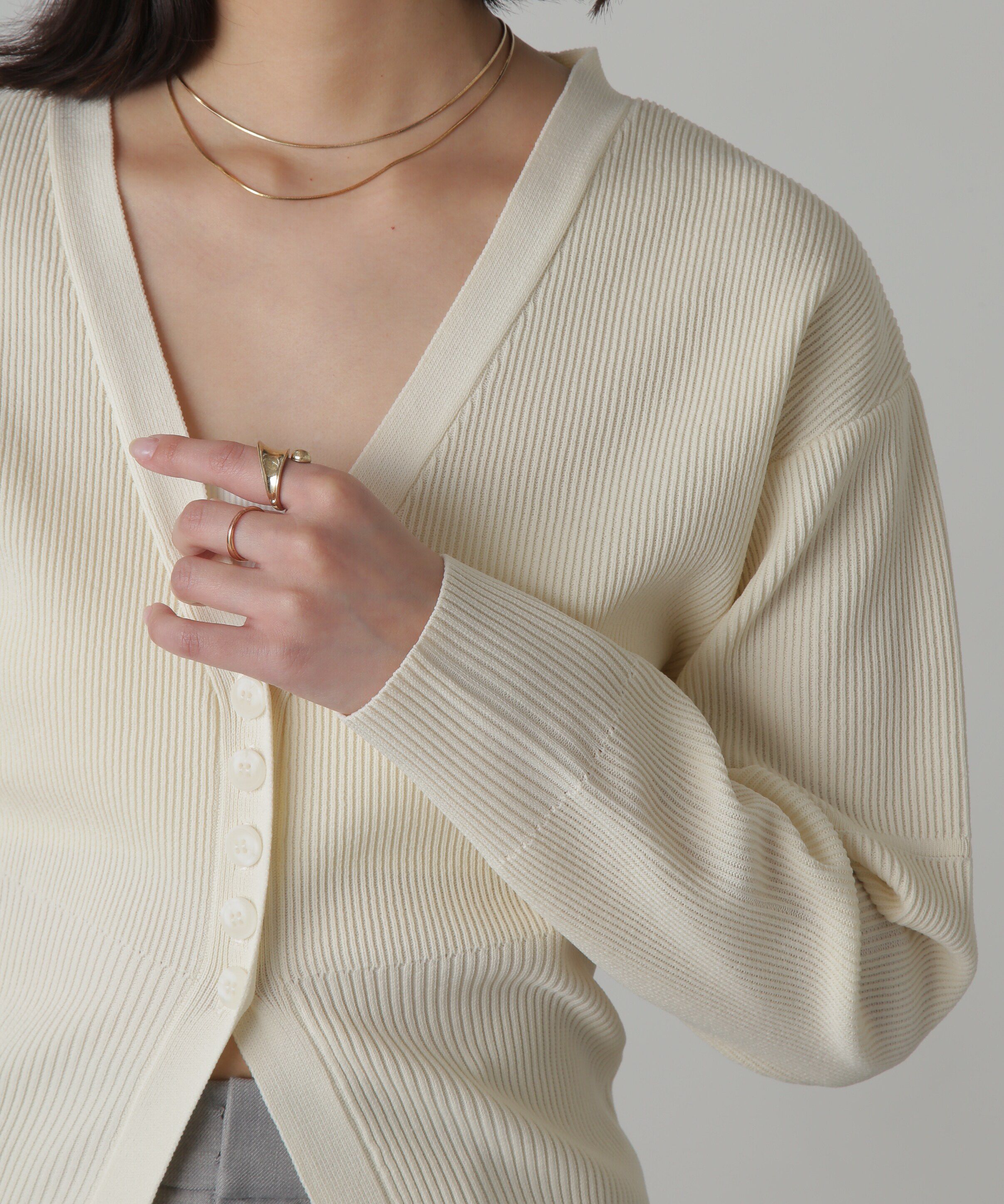  「ウエストシェイプリブニットカーディガン」|ニット・セーター|