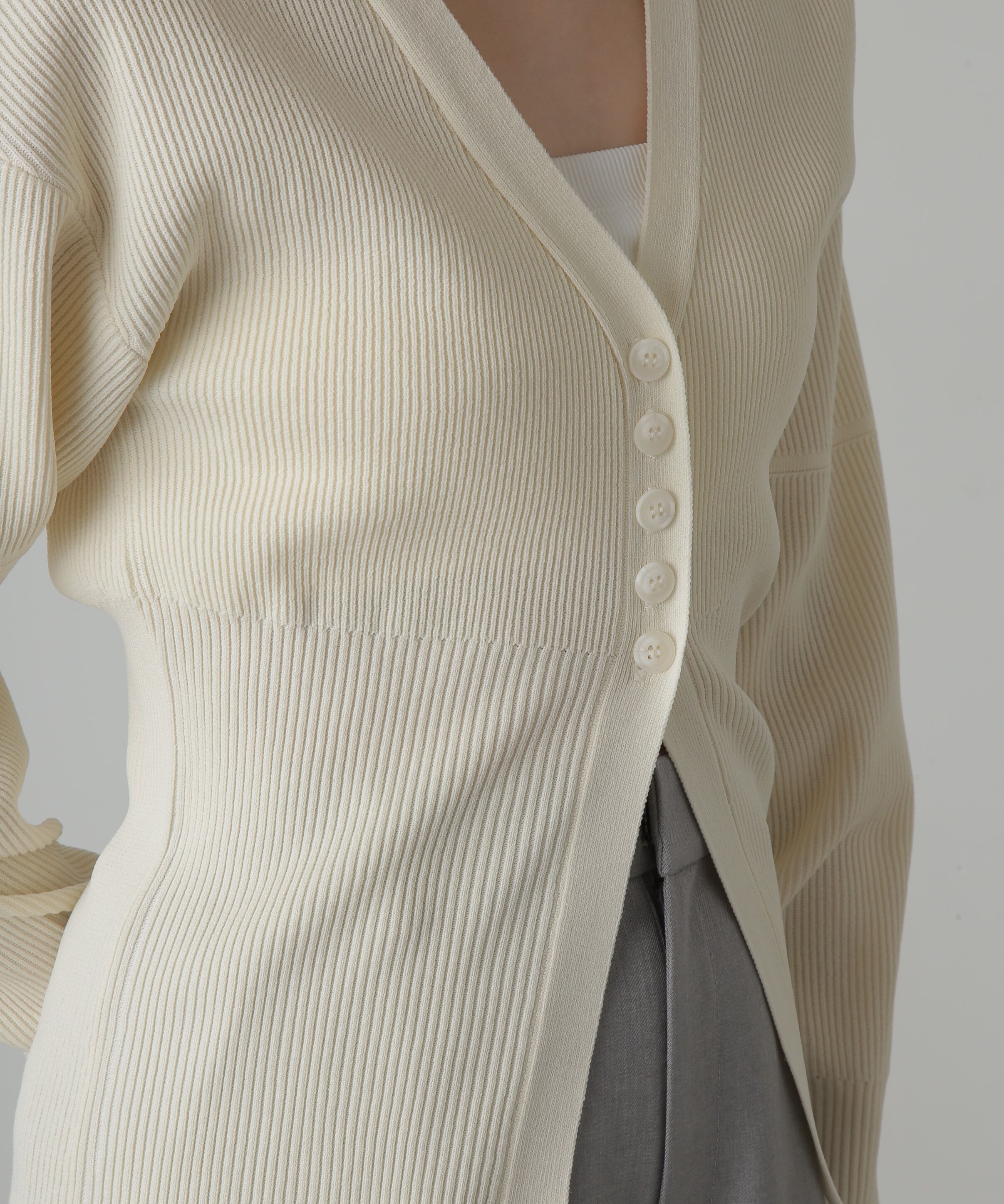  「ウエストシェイプリブニットカーディガン」|ニット・セーター|