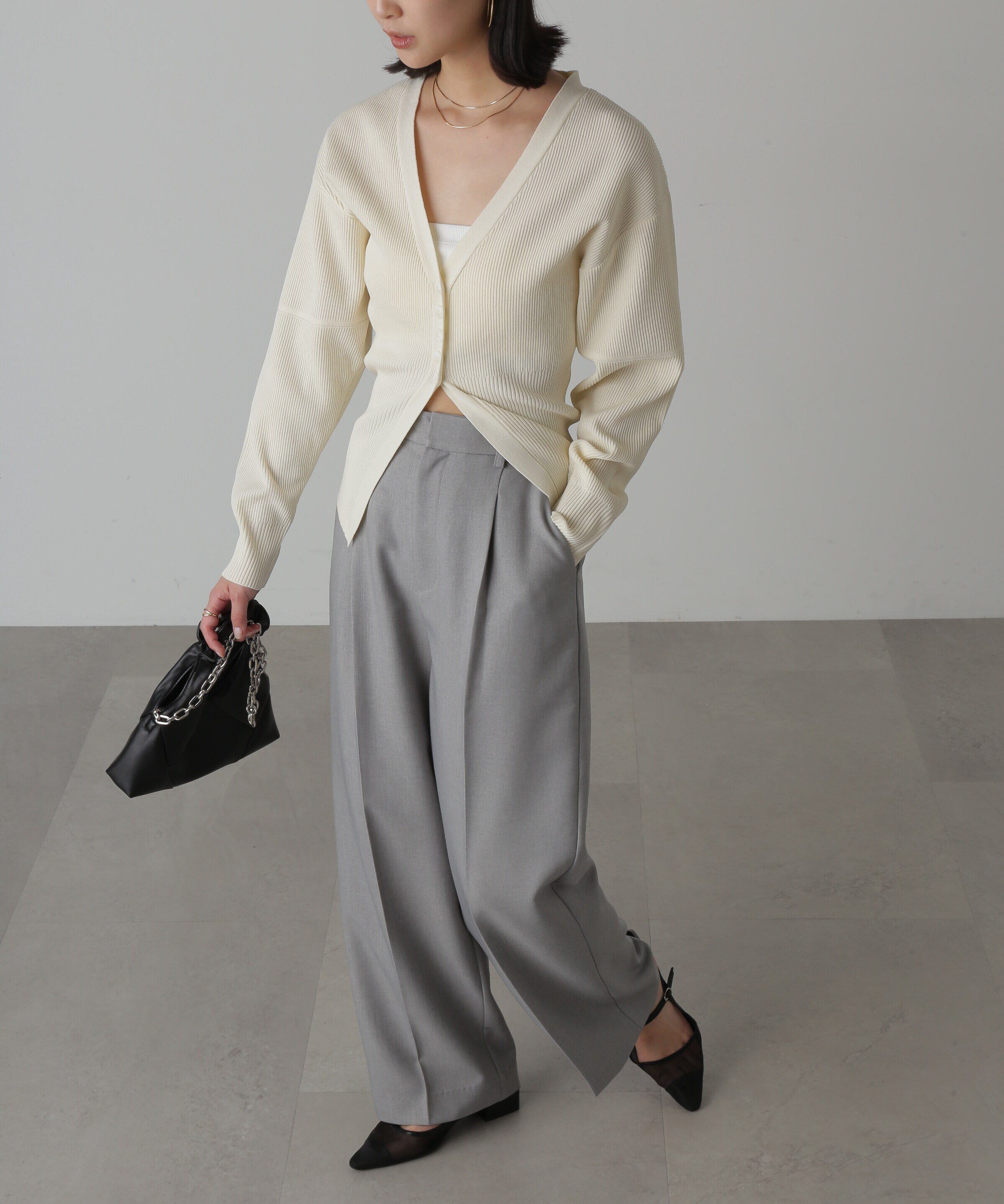  「ウエストシェイプリブニットカーディガン」|ニット・セーター|