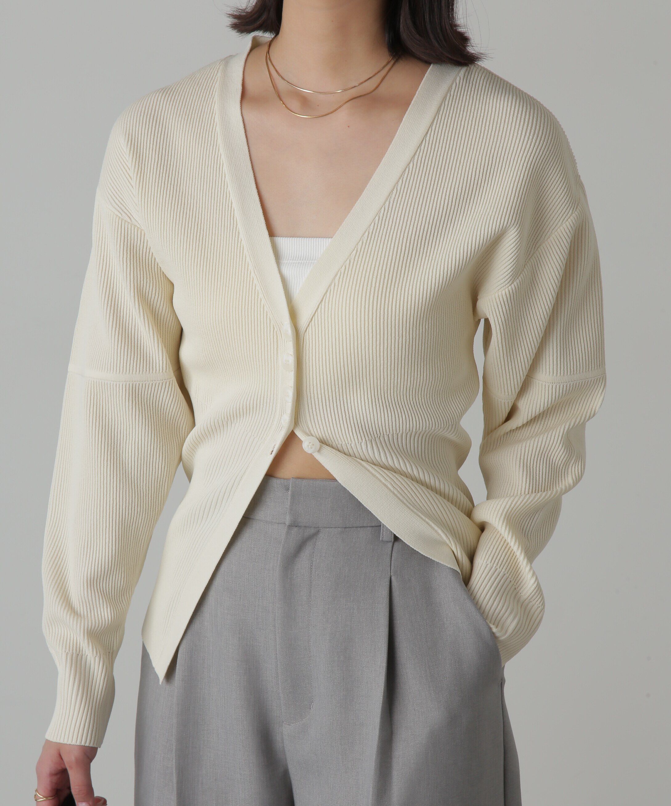  「ウエストシェイプリブニットカーディガン」|ニット・セーター|