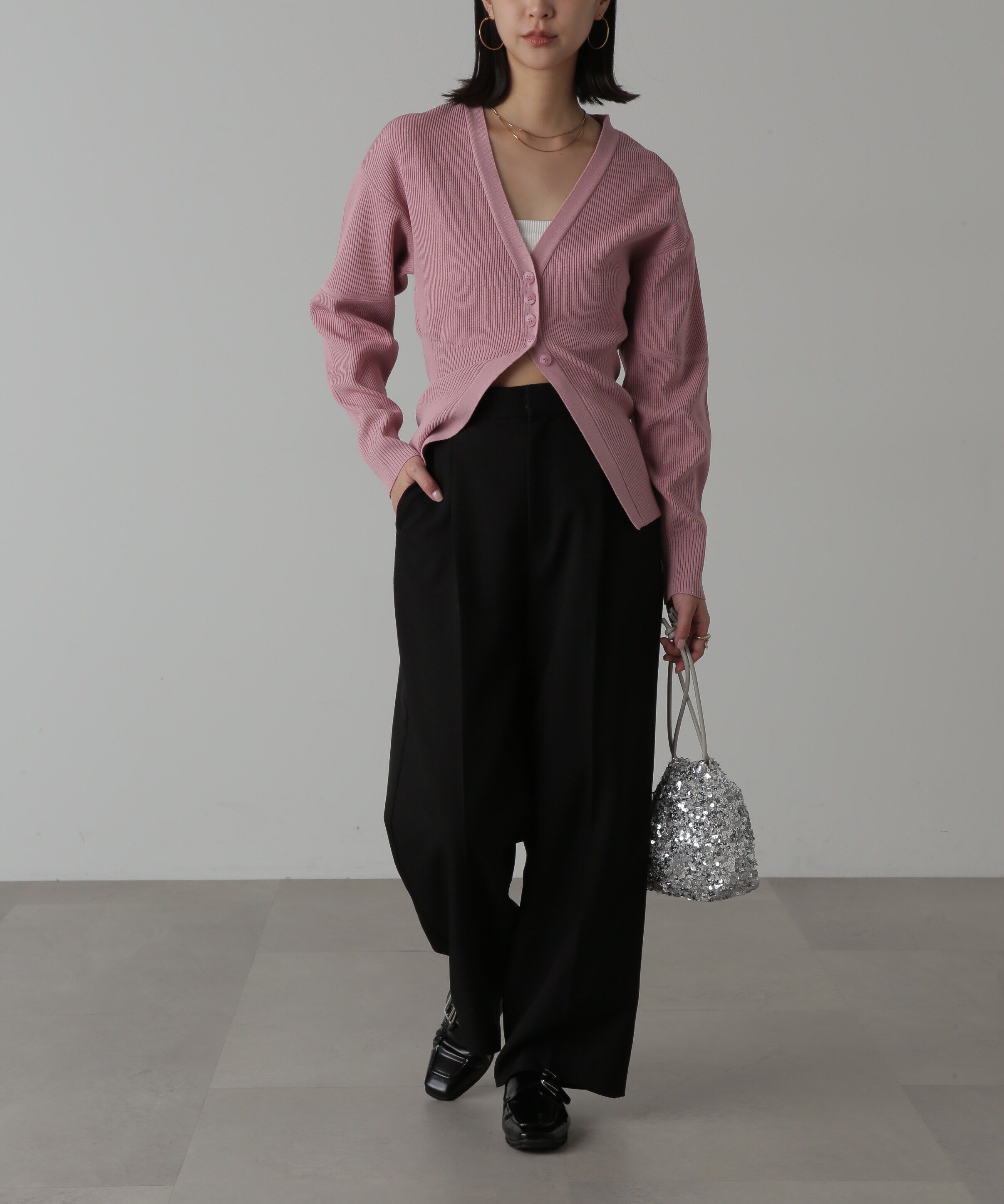  「ウエストシェイプリブニットカーディガン」|ニット・セーター|