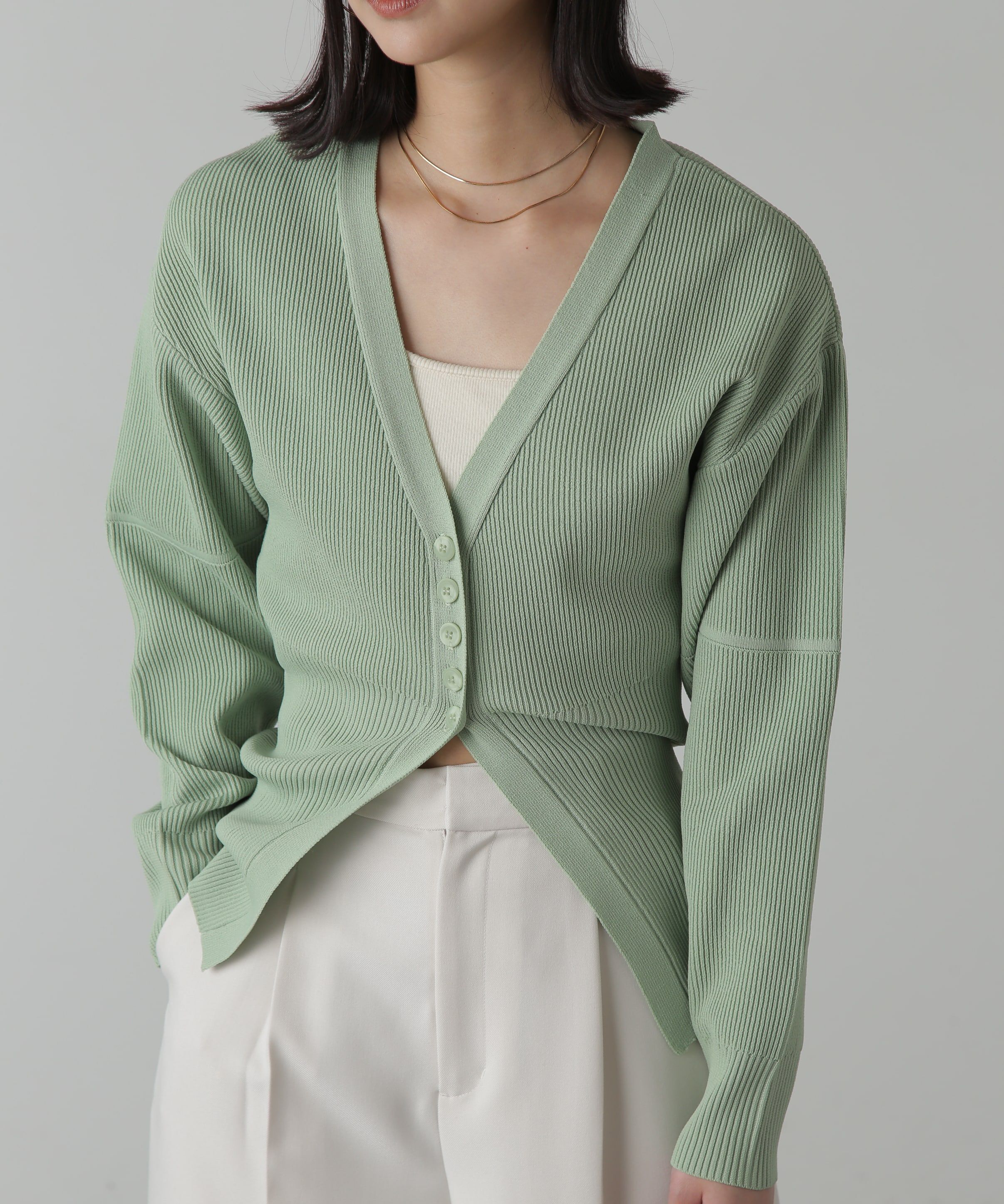  「ウエストシェイプリブニットカーディガン」|ニット・セーター|