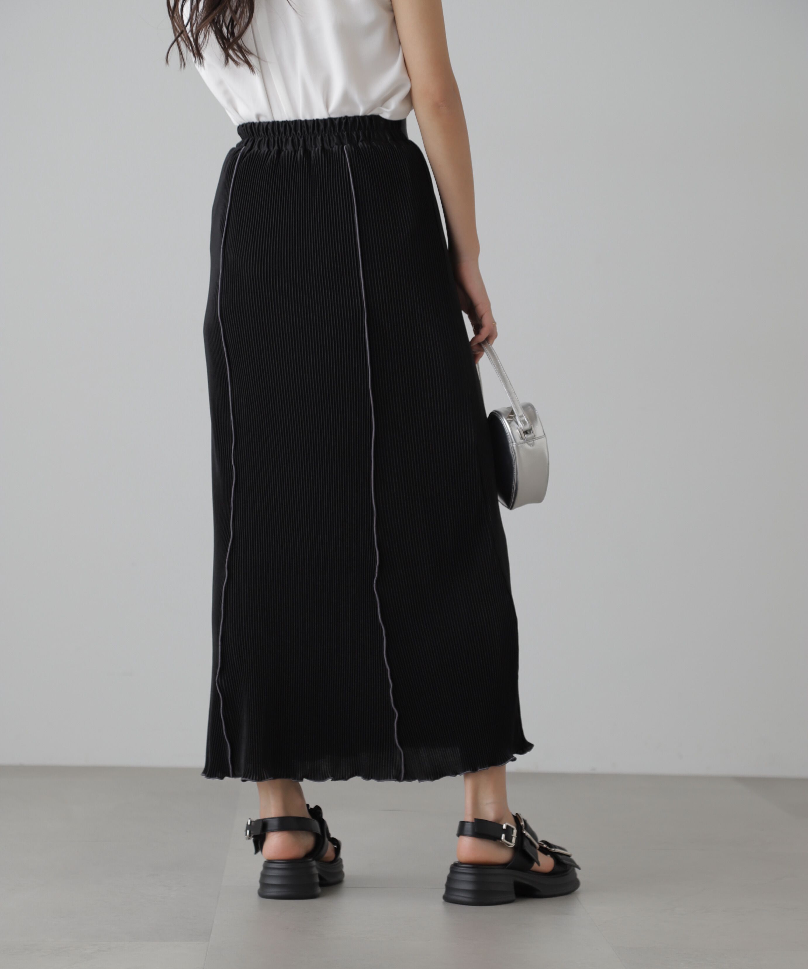  「配色メローカットソープリーツスカート」|スカート|ブラック