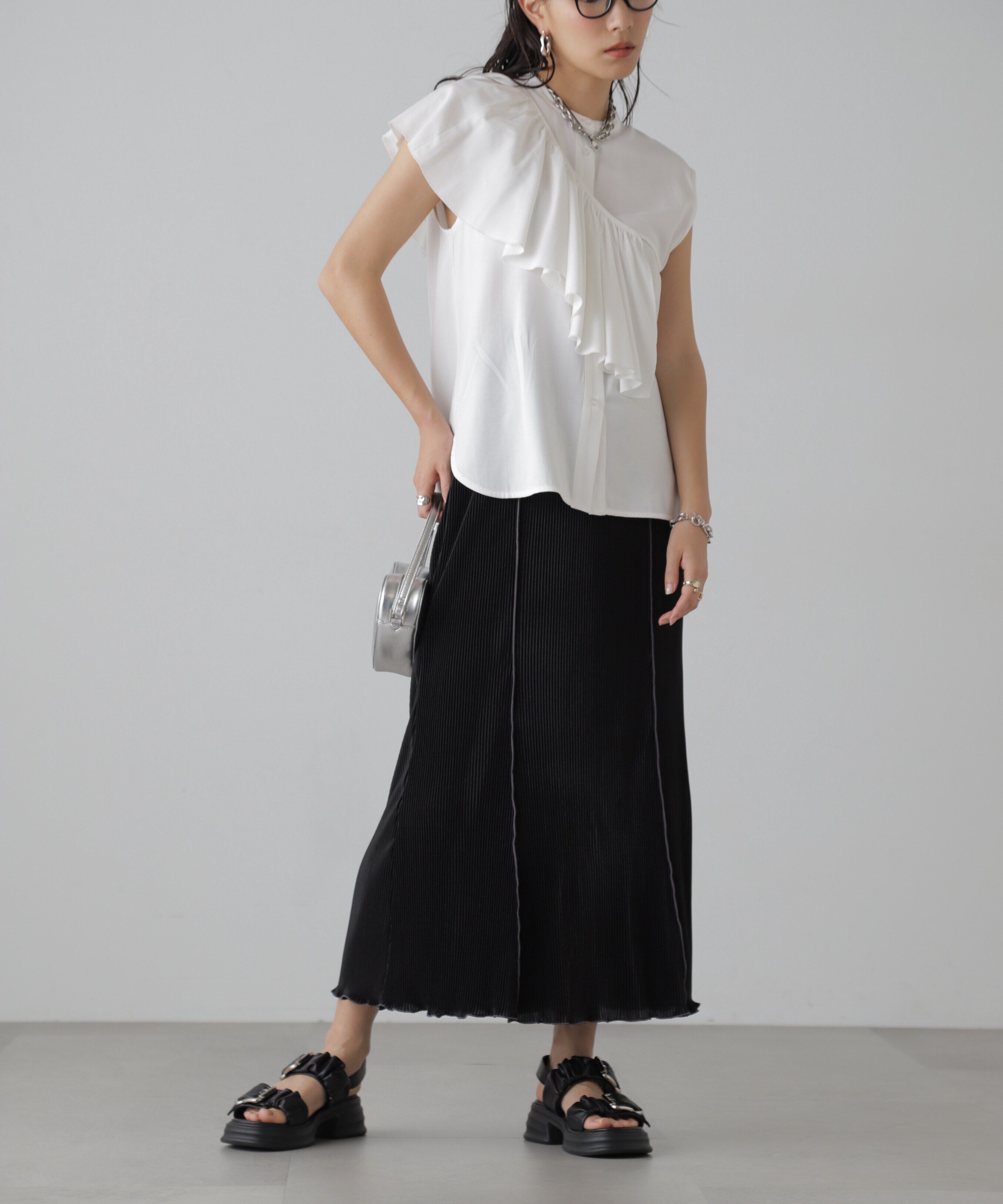  「配色メローカットソープリーツスカート」|スカート|