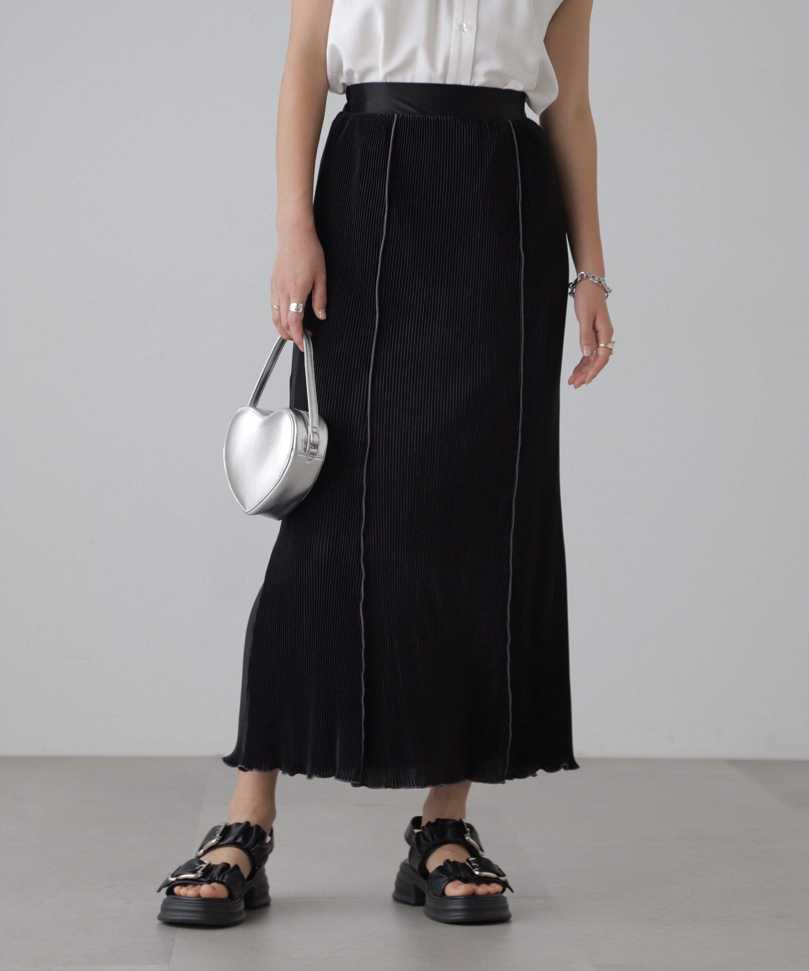  「配色メローカットソープリーツスカート」|スカート|