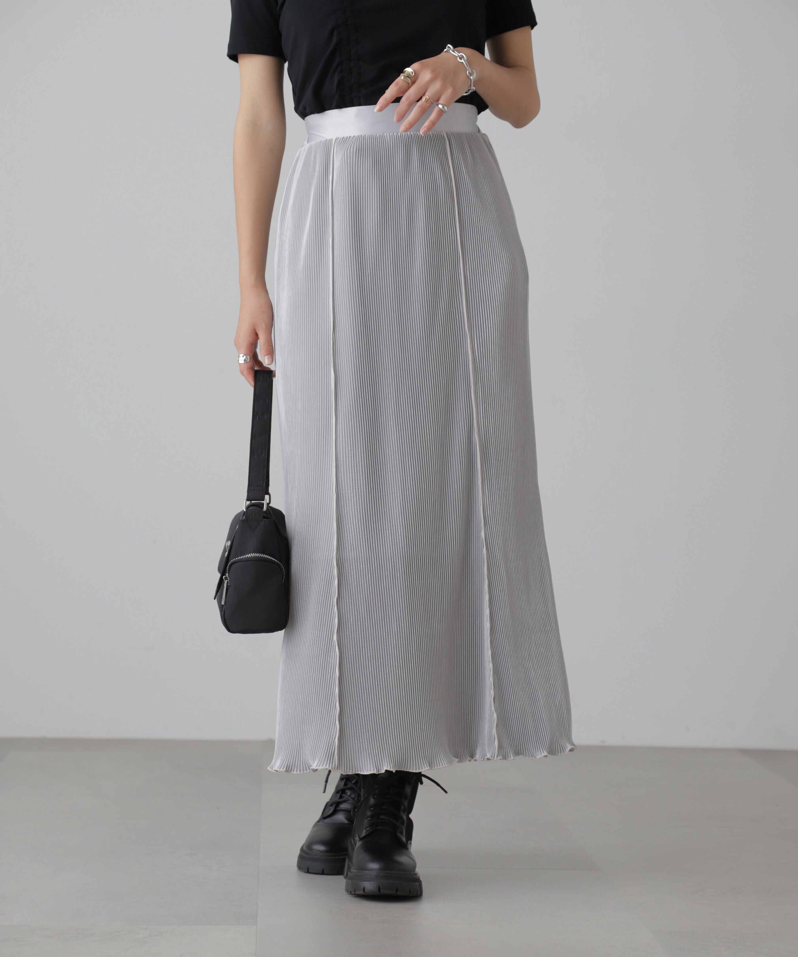  「配色メローカットソープリーツスカート」|スカート|グレー