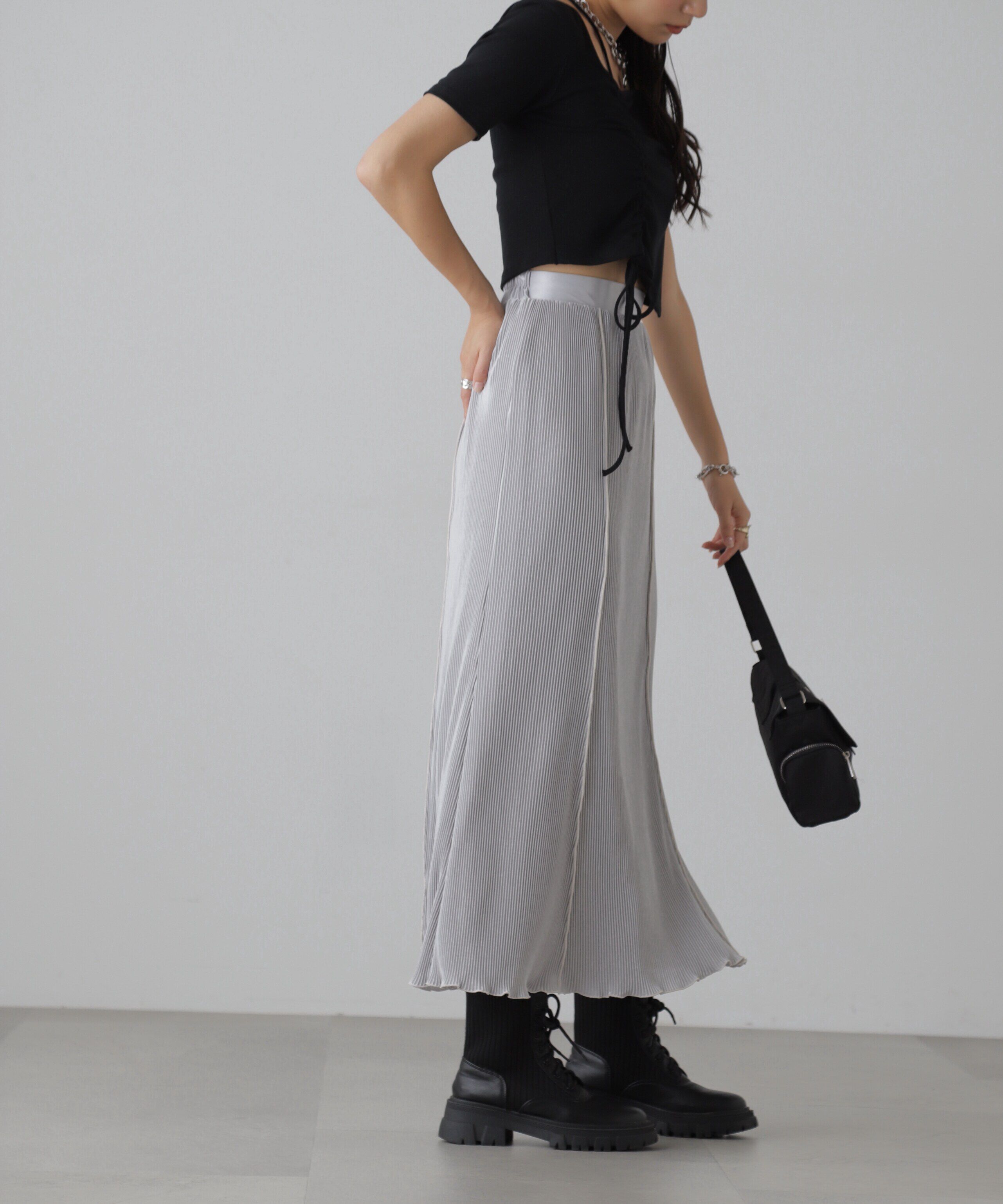  「配色メローカットソープリーツスカート」|スカート|