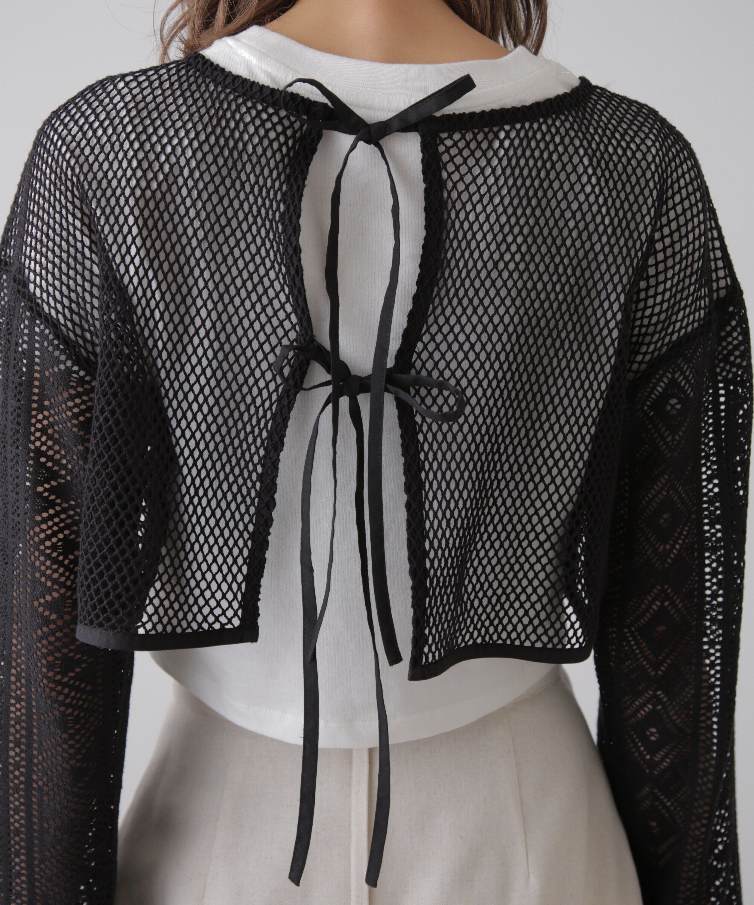  「前後2wayダブルリボンメッシュカーディガン」|シャツ・ブラウス|