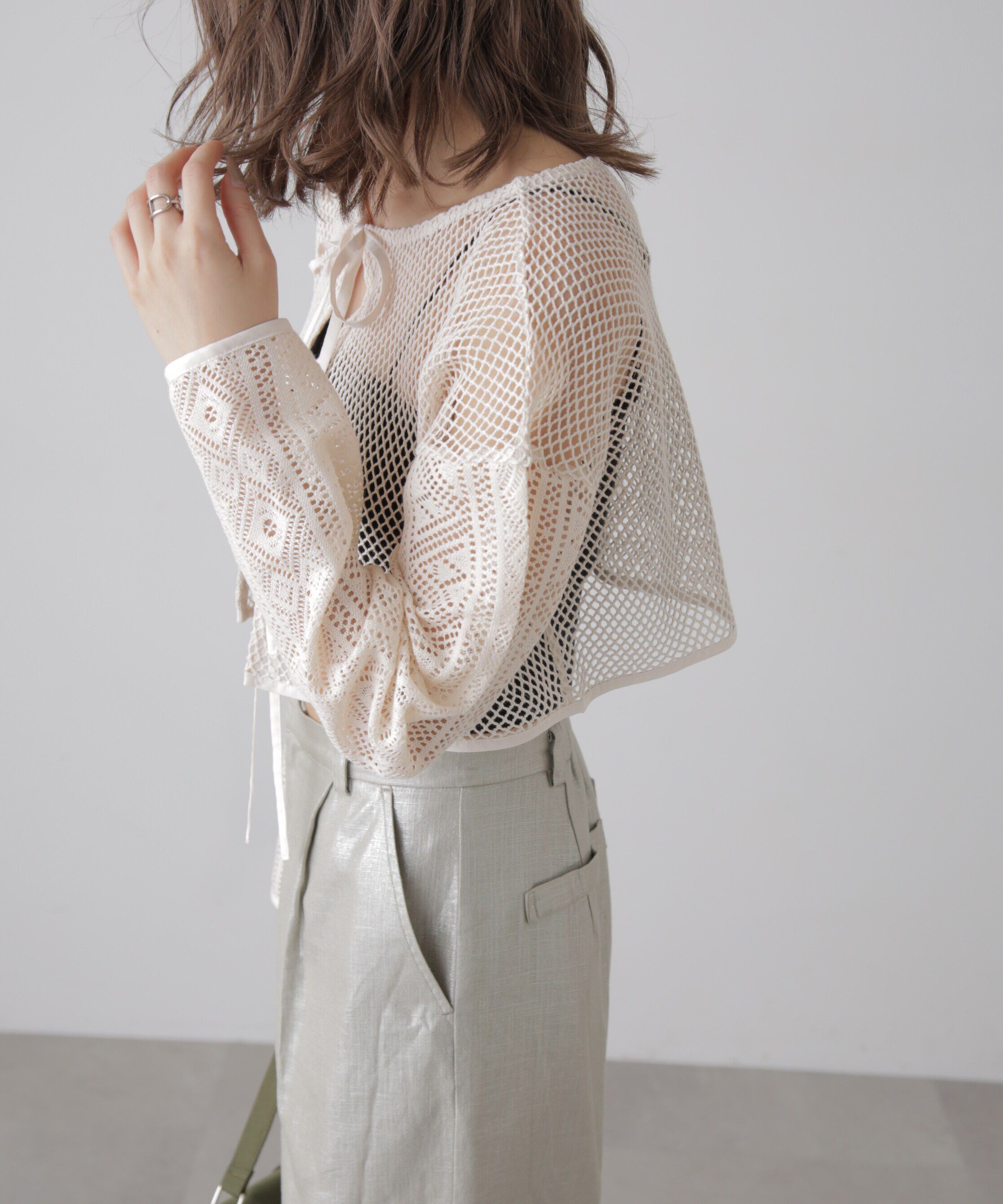  「前後2wayダブルリボンメッシュカーディガン」|シャツ・ブラウス|