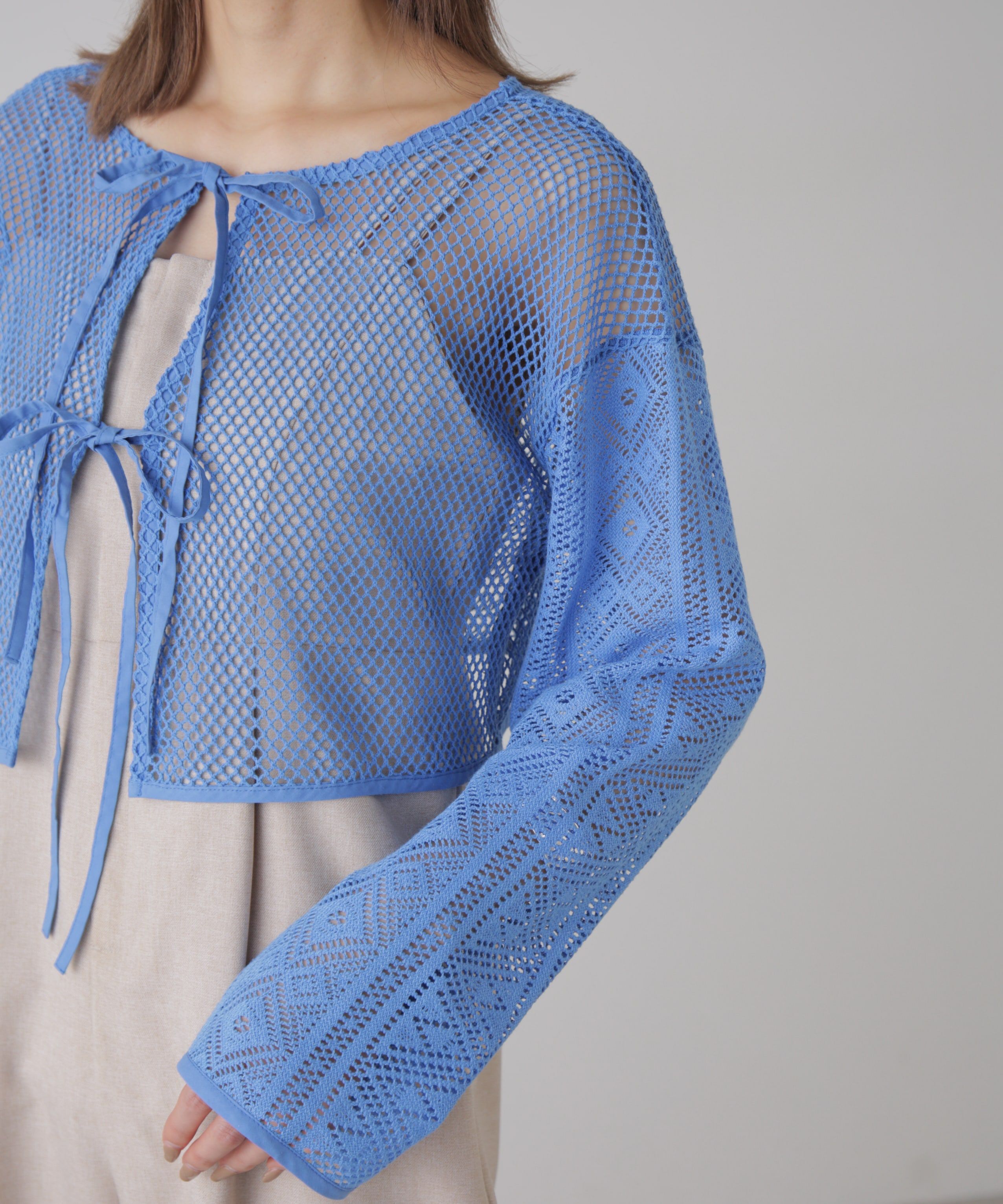  「前後2wayダブルリボンメッシュカーディガン」|シャツ・ブラウス|