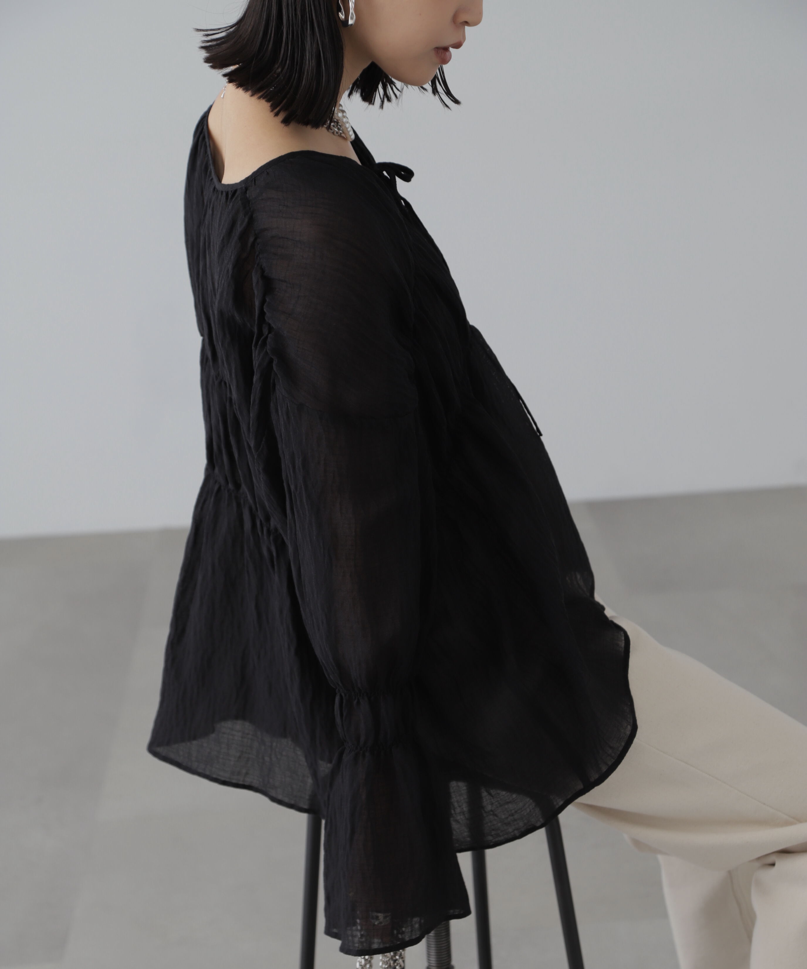  「シャーリングドロストチュニックブラウス」|シャツ・ブラウス|