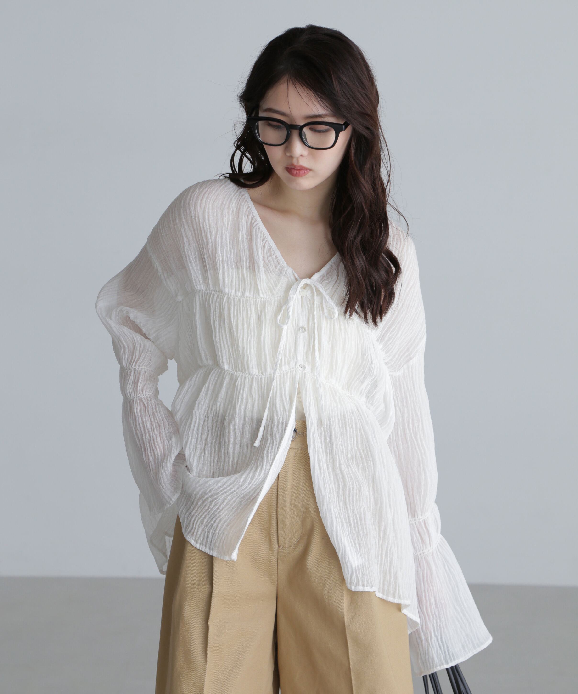  「シャーリングドロストチュニックブラウス」|シャツ・ブラウス|