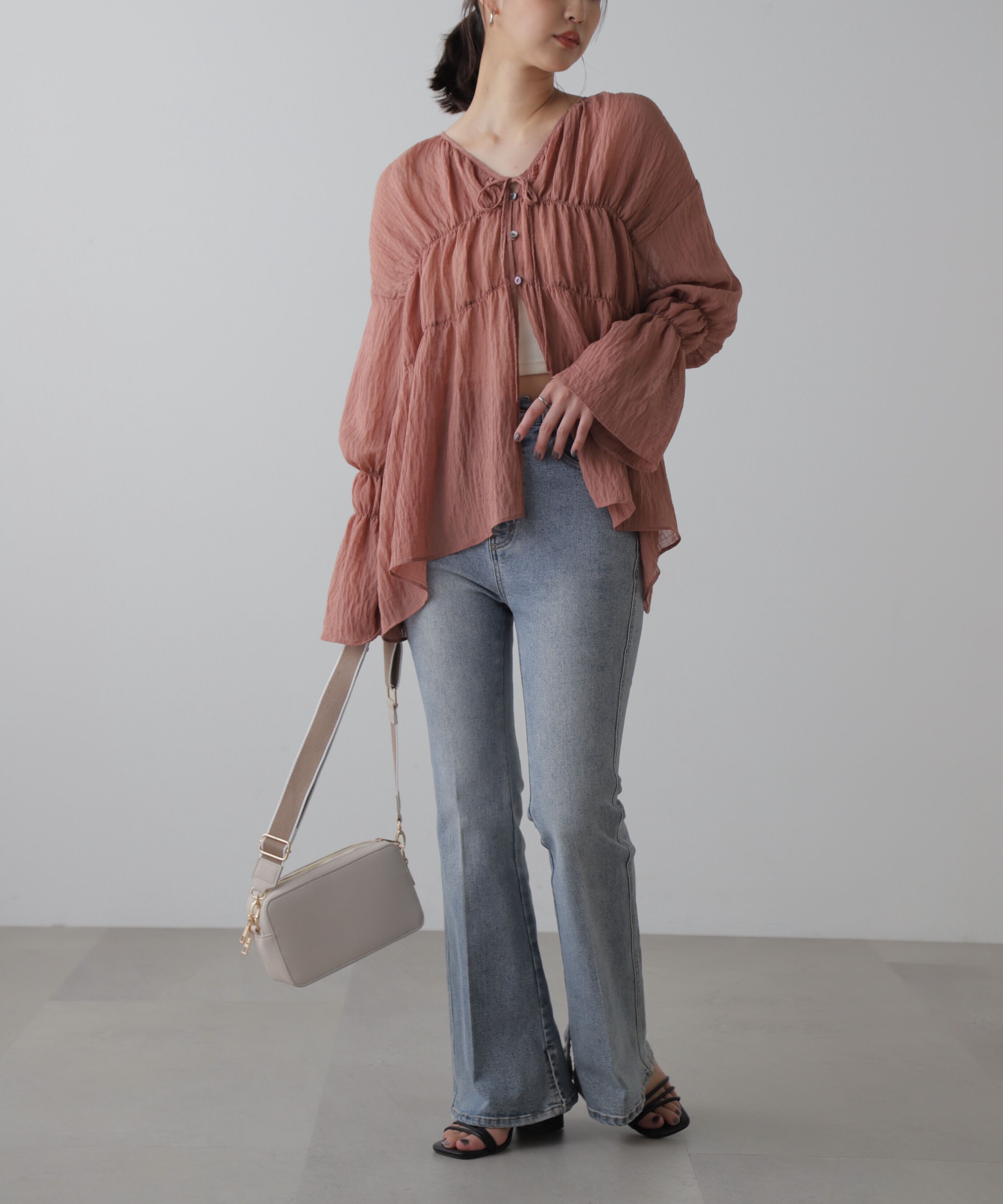  「シャーリングドロストチュニックブラウス」|シャツ・ブラウス|