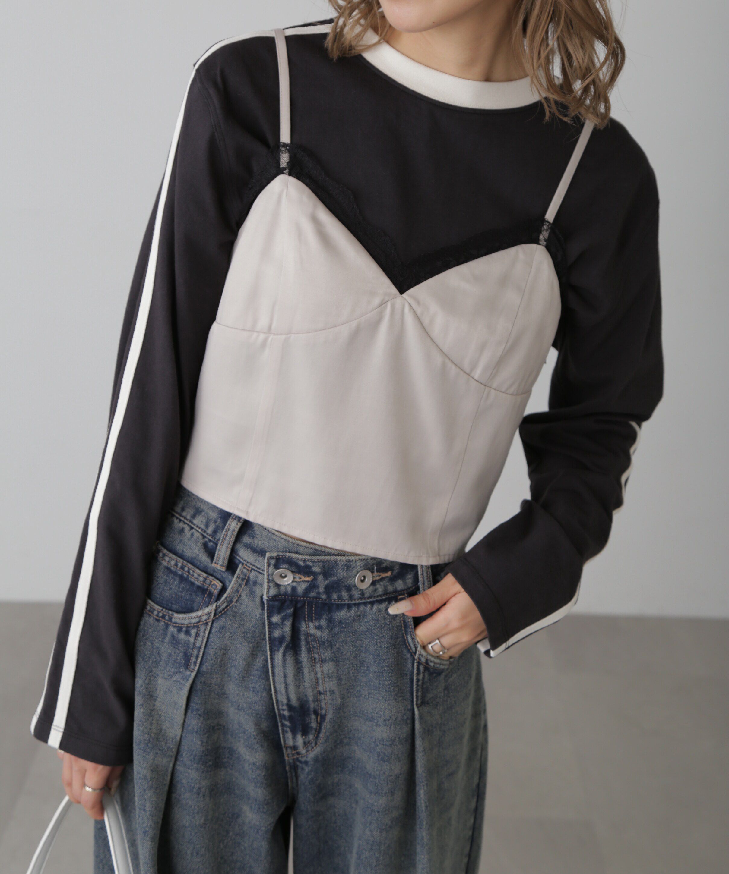  「サテンレースキャミソール」|シャツ・ブラウス|グレー