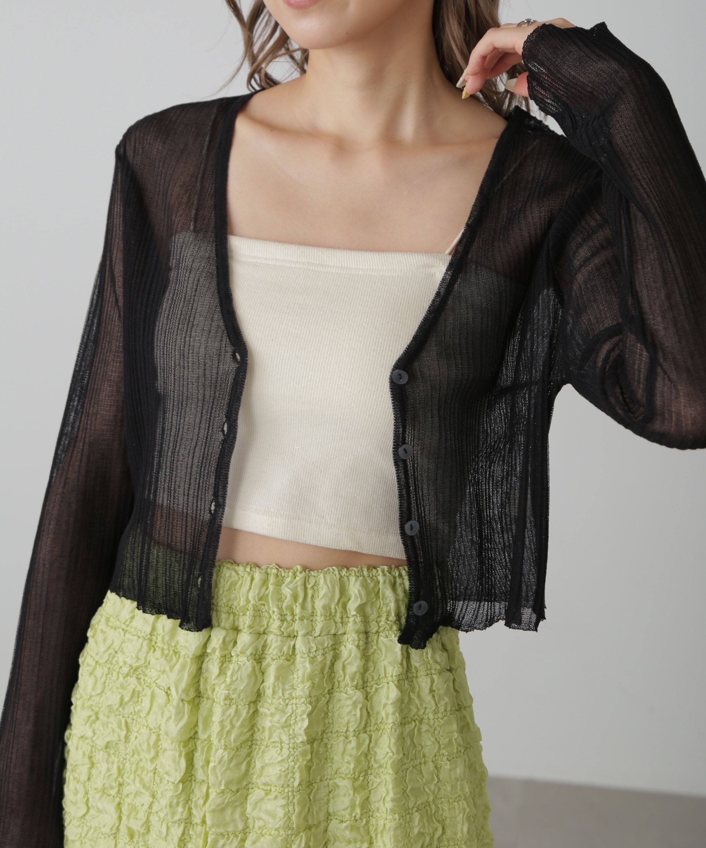  「シアーVネックコンパクトニットカーディガン」|ニット・セーター|