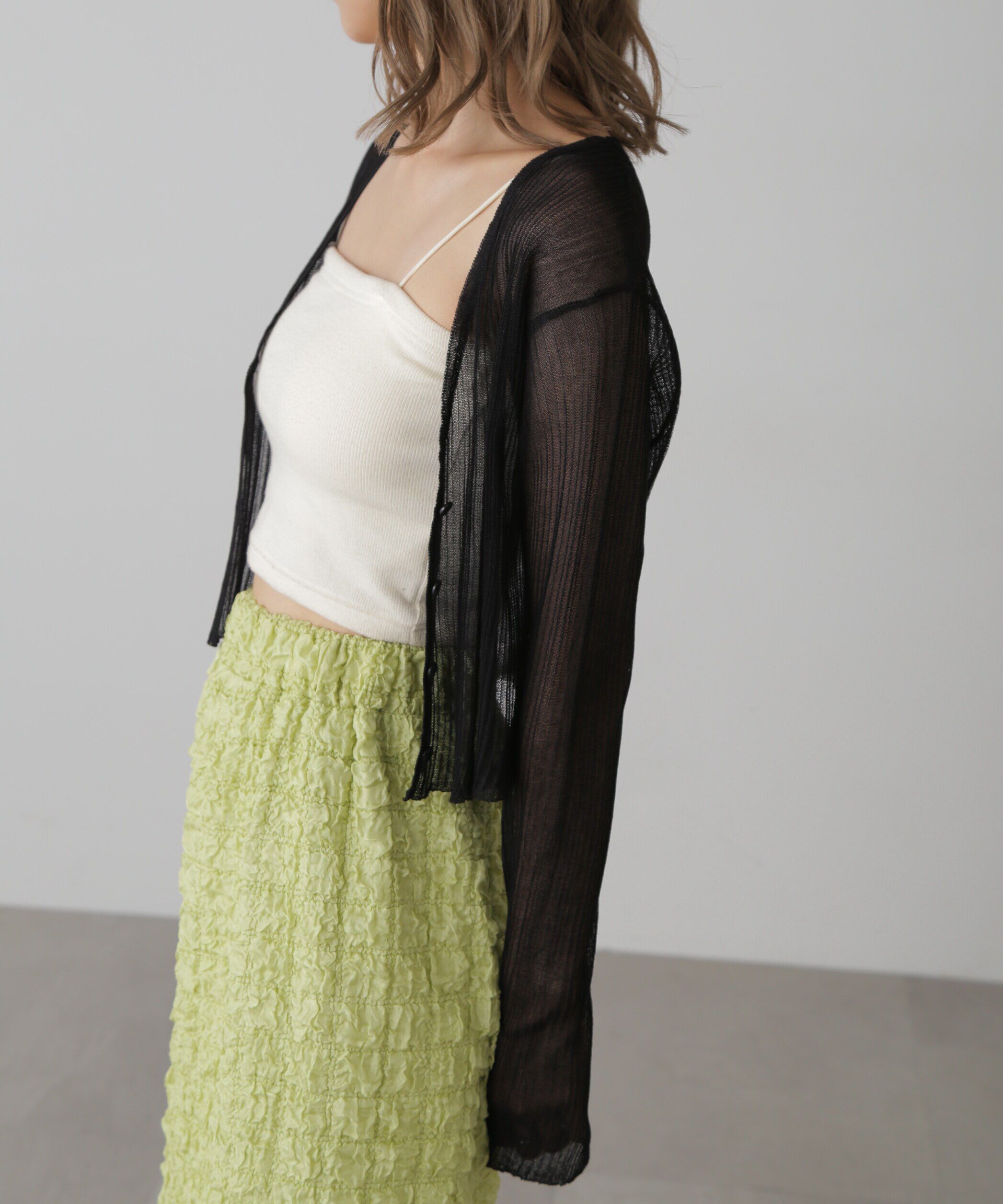  「シアーVネックコンパクトニットカーディガン」|ニット・セーター|