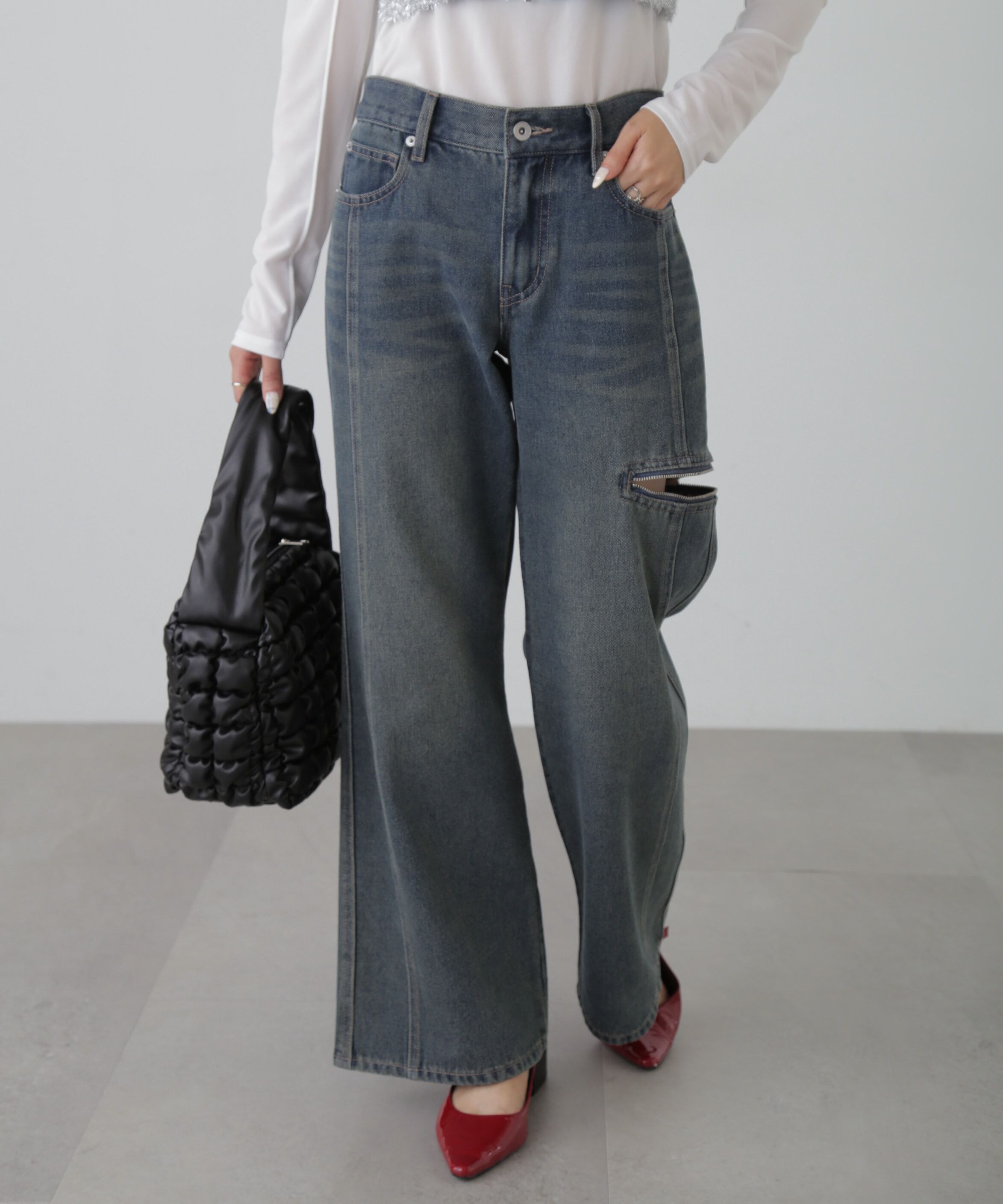  「ローライズパネルカットデニムパンツ」|その他|