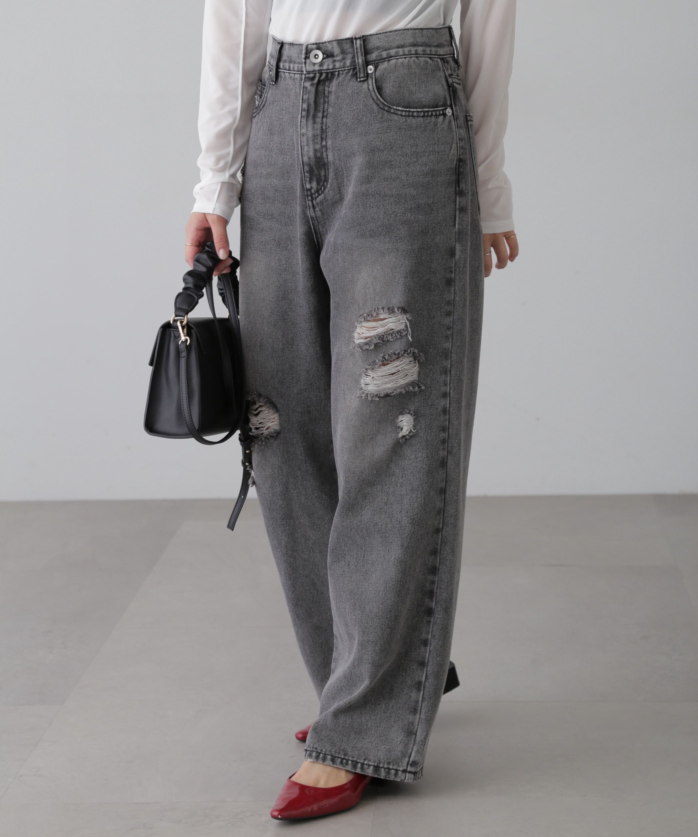  「ストレートワイドクラッシュデニムパンツ」|その他|