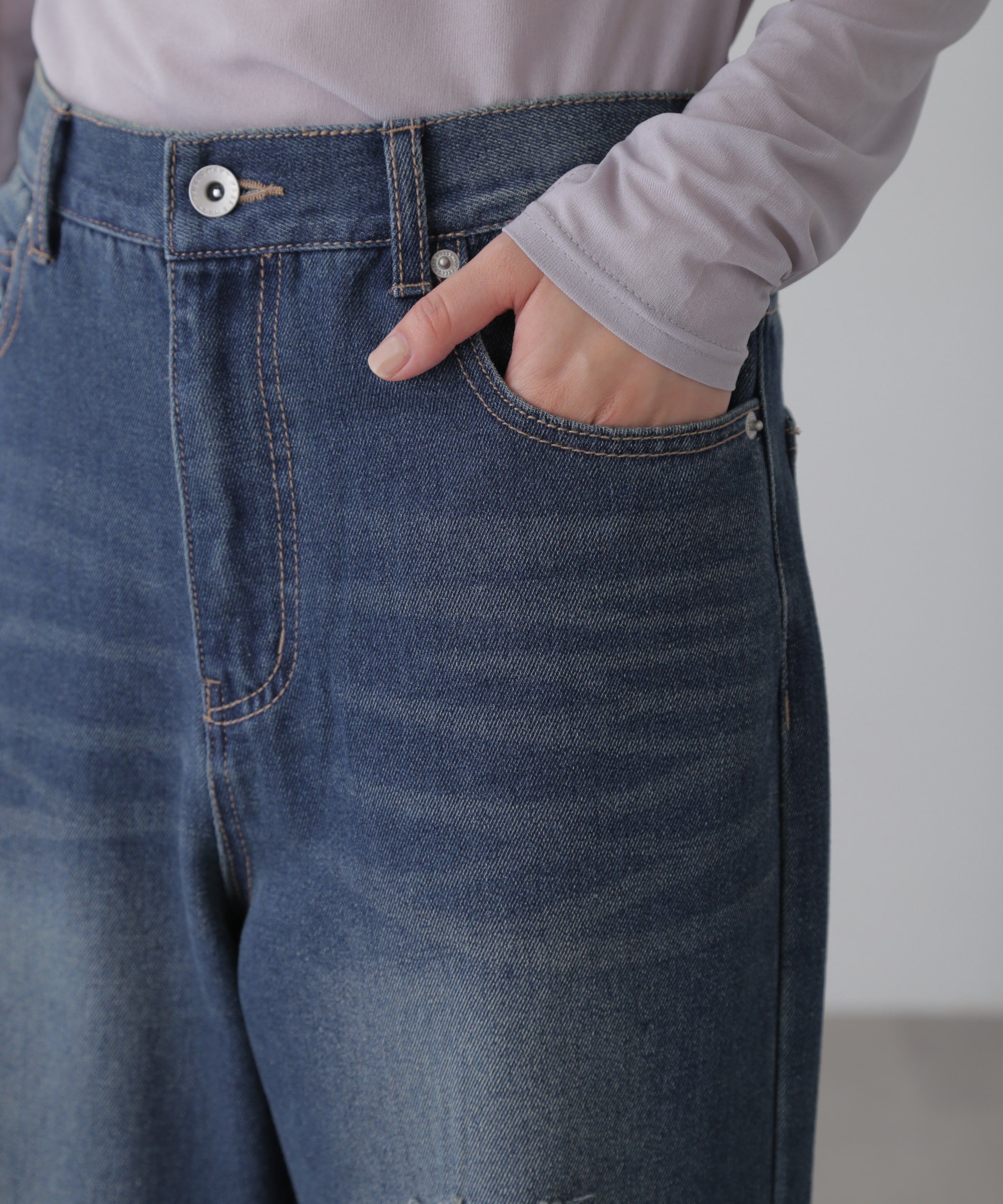  「ストレートワイドクラッシュデニムパンツ」|その他|