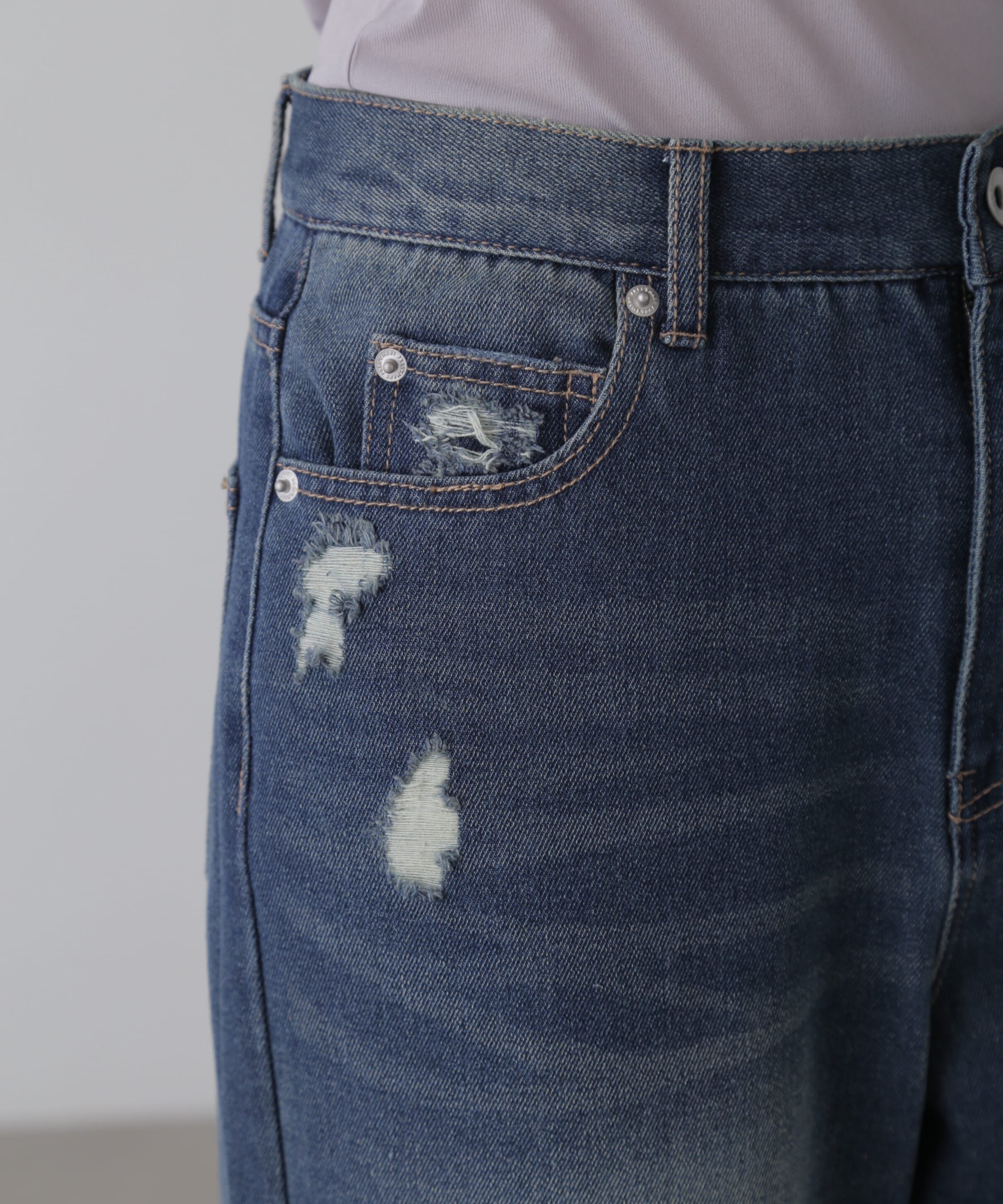  「ストレートワイドクラッシュデニムパンツ」|その他|