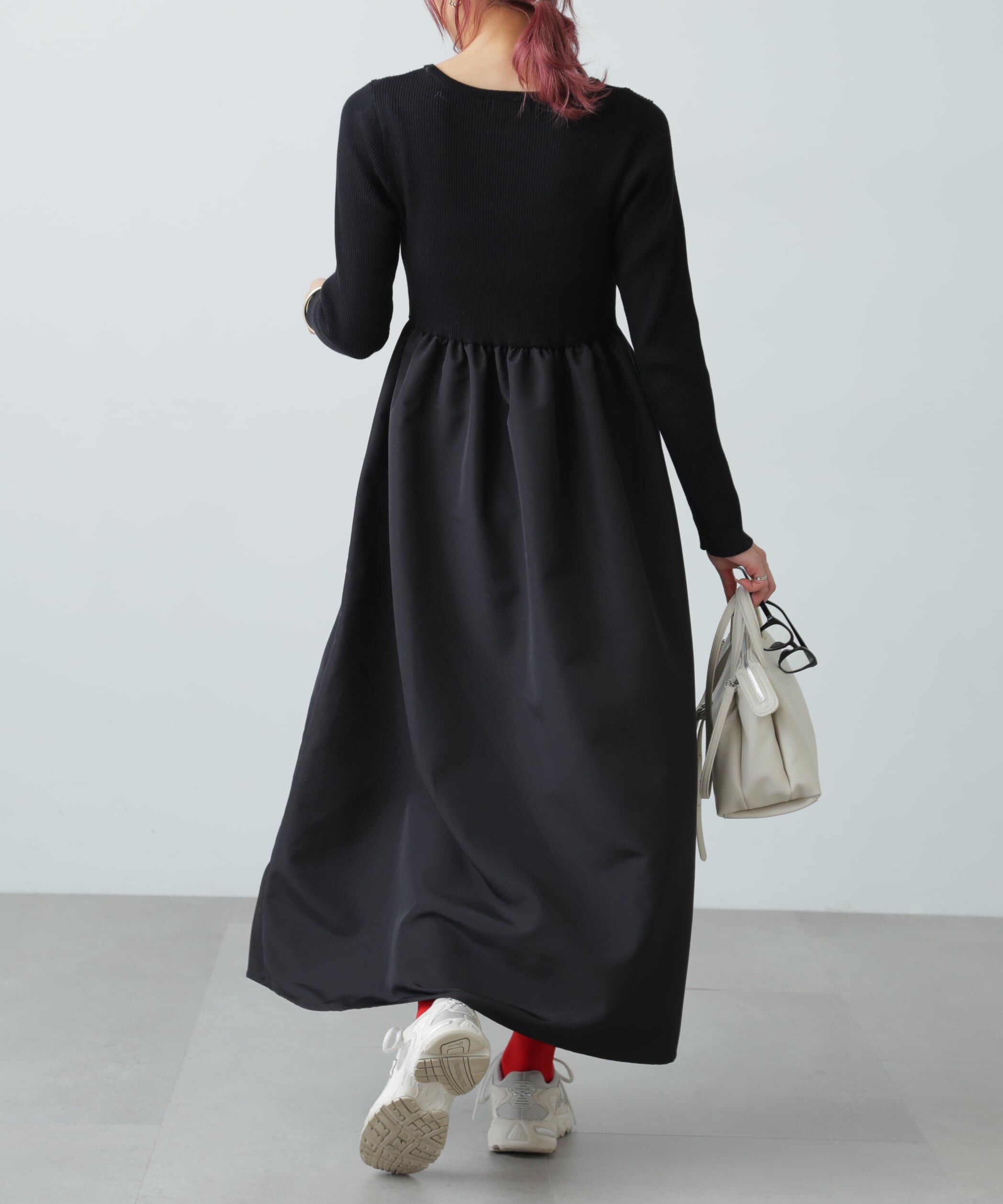  「布帛ドッキングクルーネックワンピース」|ワンピース|