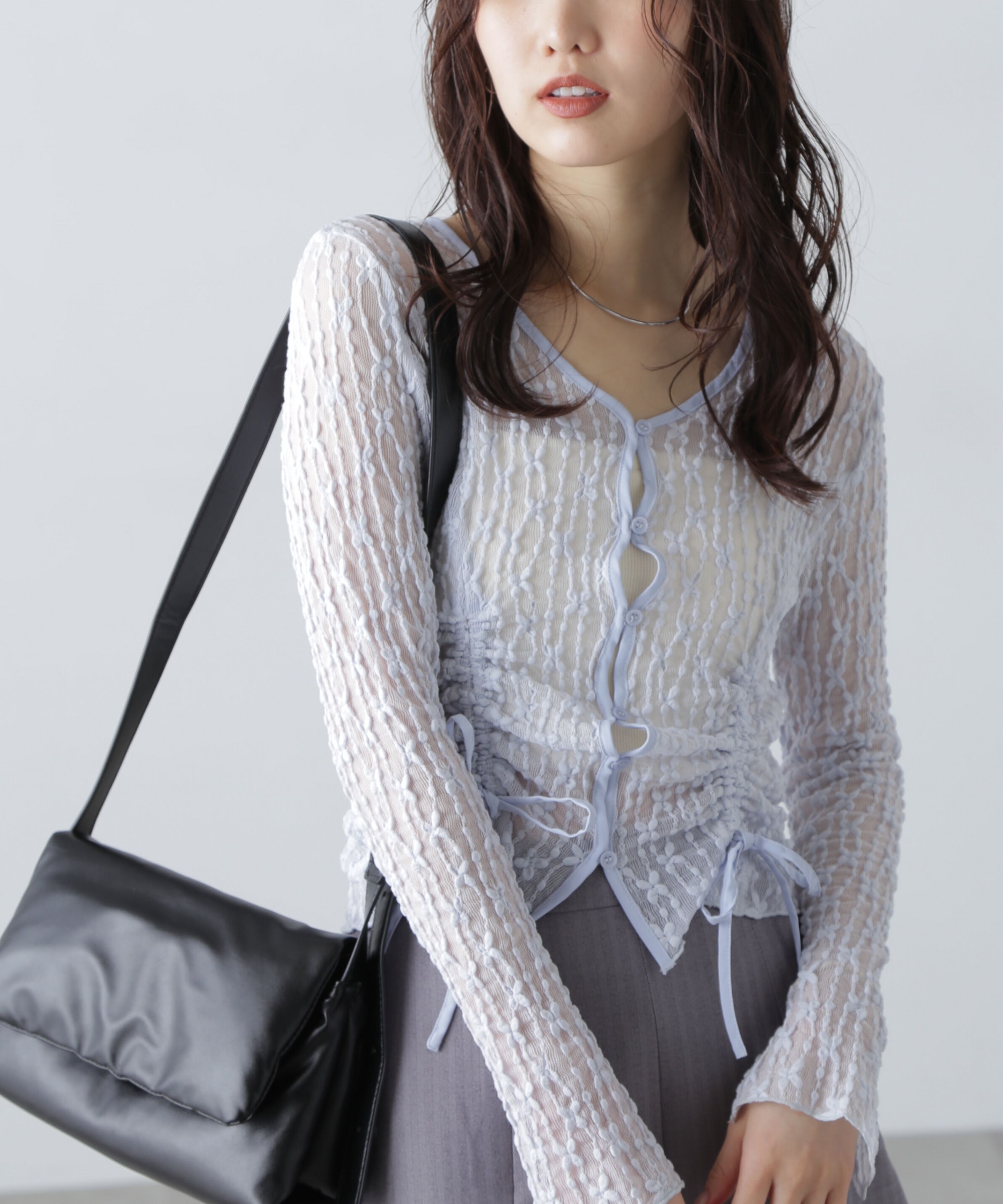  「シアーレースドロストカーディガン」|Tシャツ・カットソー|ライトブルー