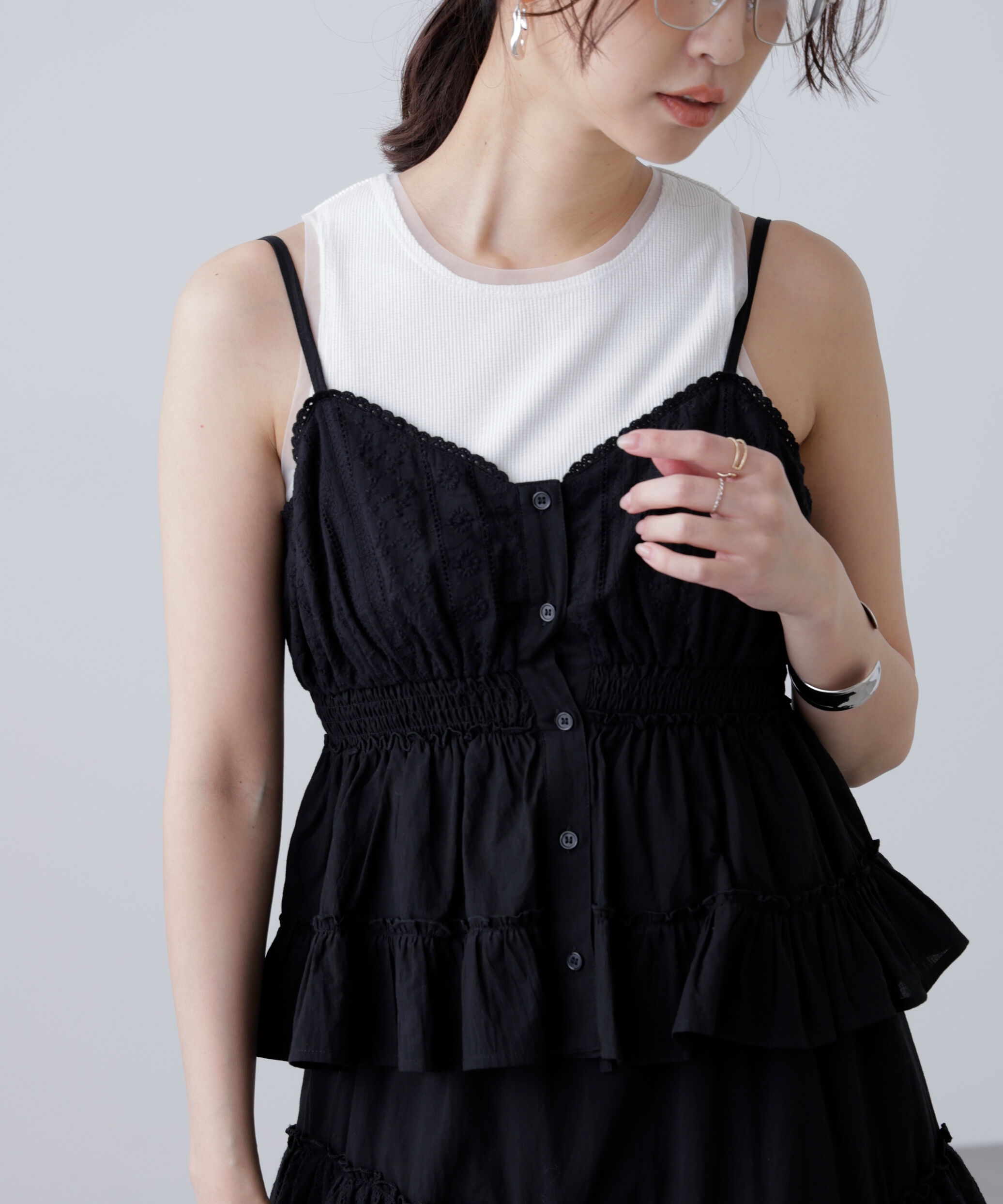  「レーストリムコットンキャミソール」|シャツ・ブラウス|