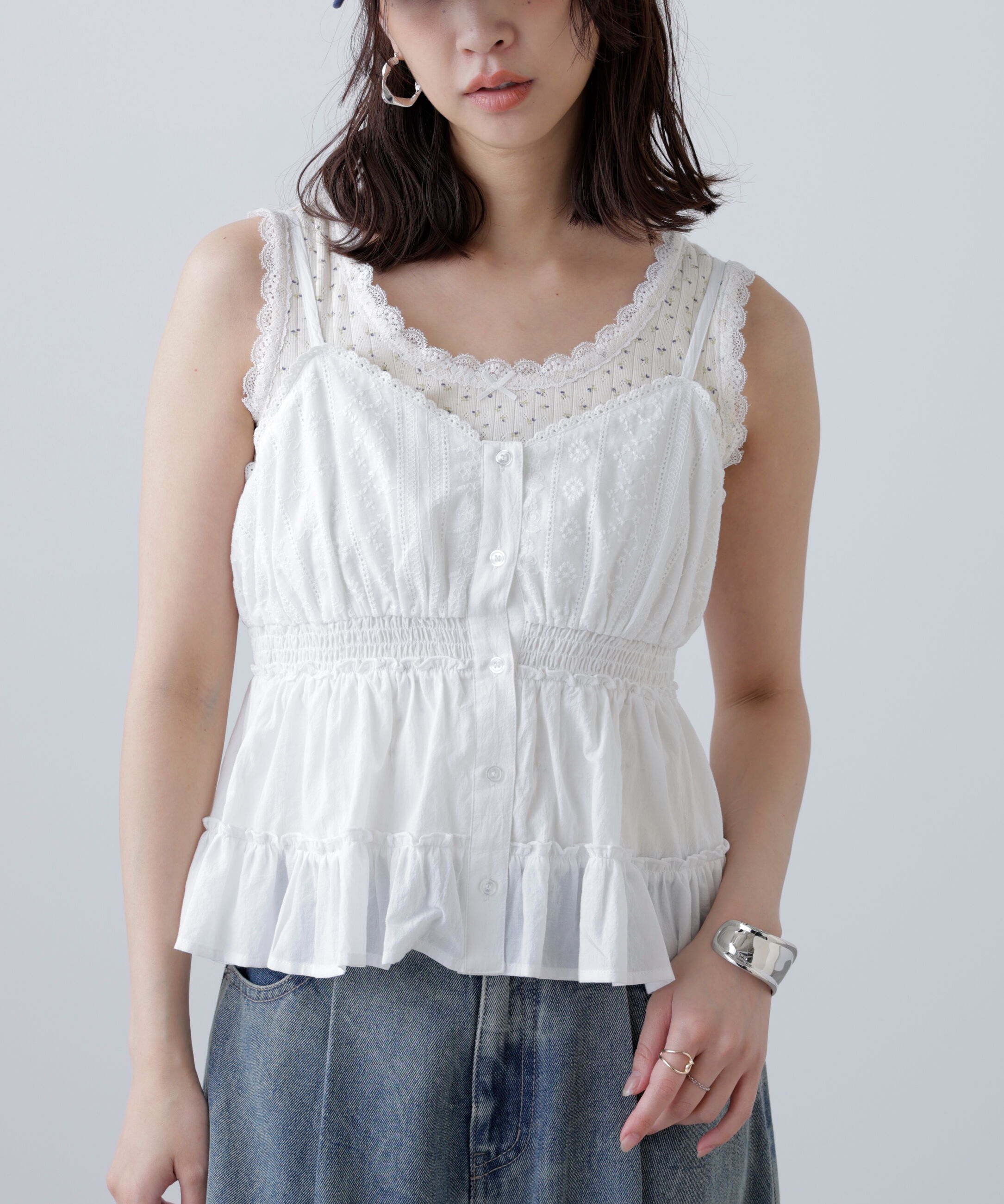  「レーストリムコットンキャミソール」|シャツ・ブラウス|