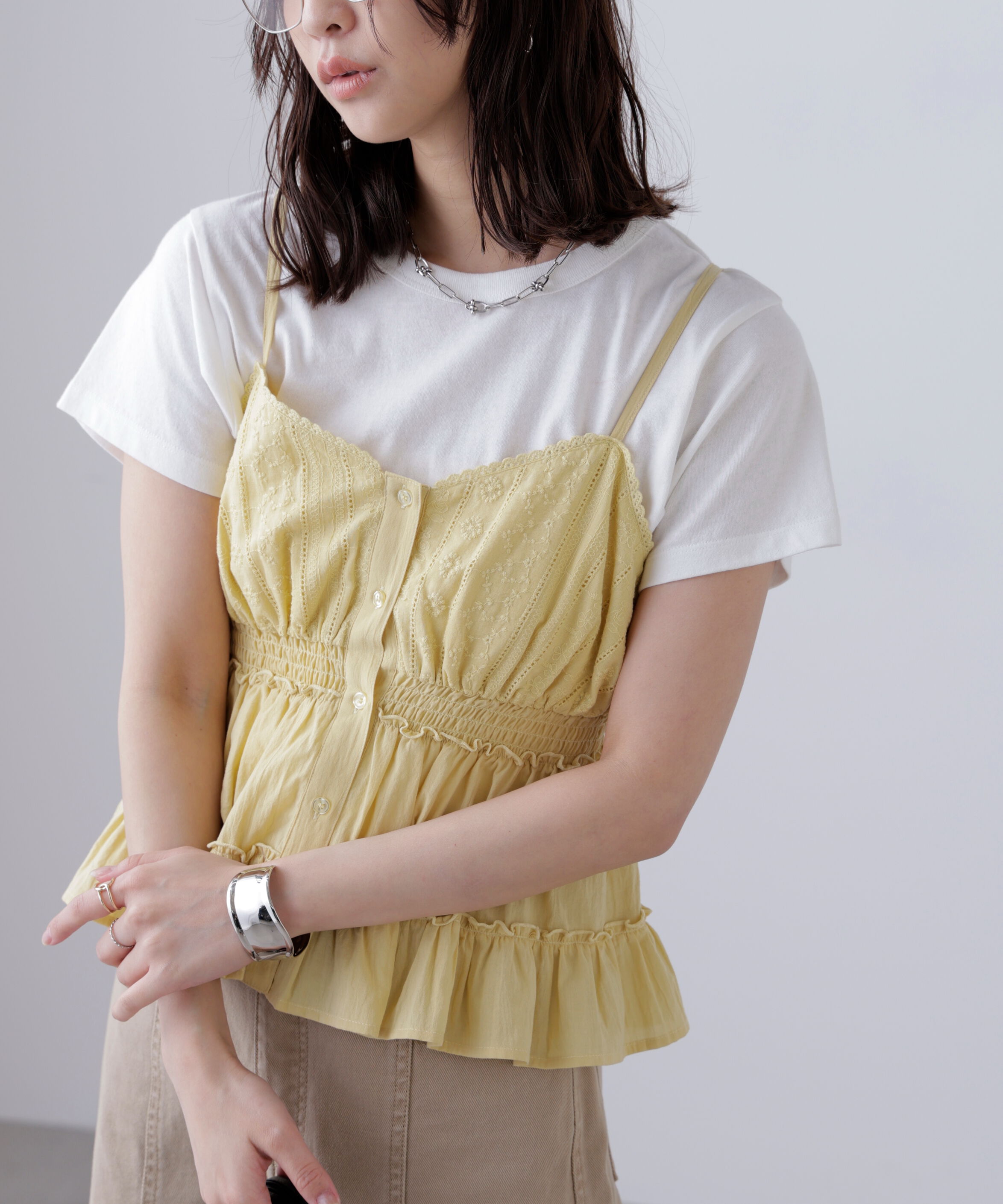  「レーストリムコットンキャミソール」|シャツ・ブラウス|