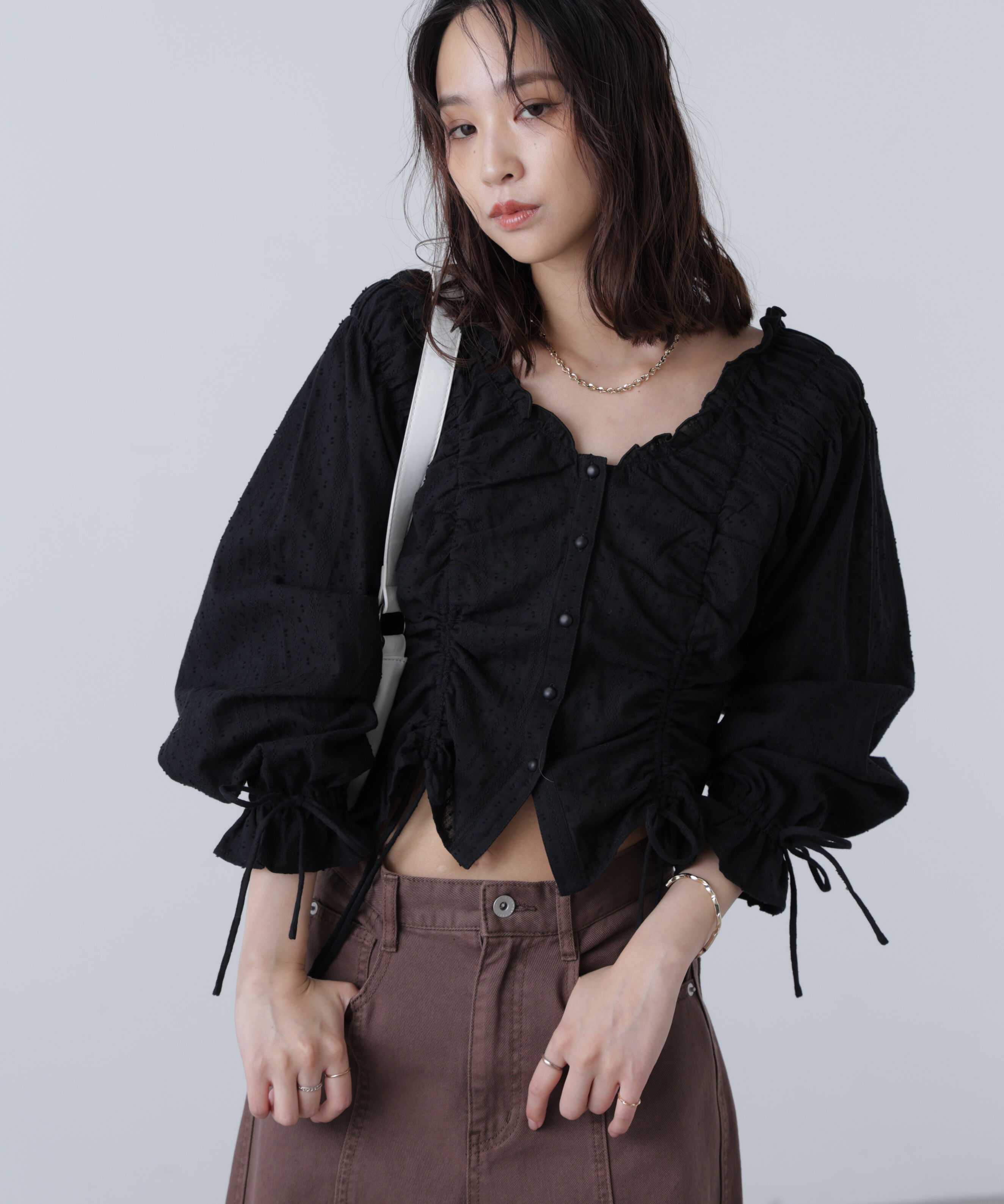  「ドロストリボン長袖ブラウス」|シャツ・ブラウス|