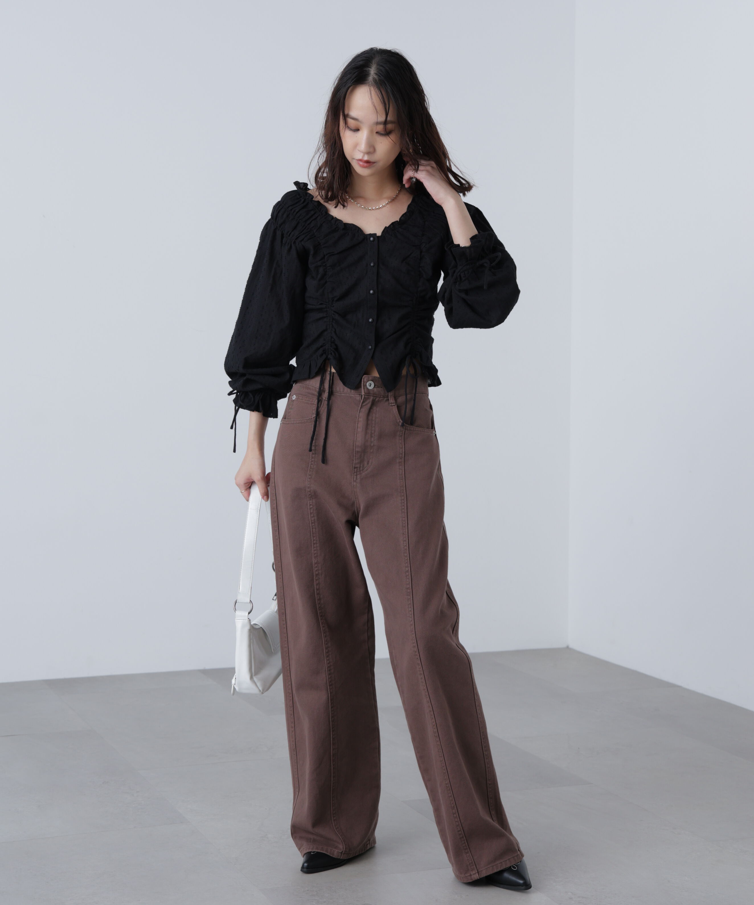  「ドロストリボン長袖ブラウス」|シャツ・ブラウス|