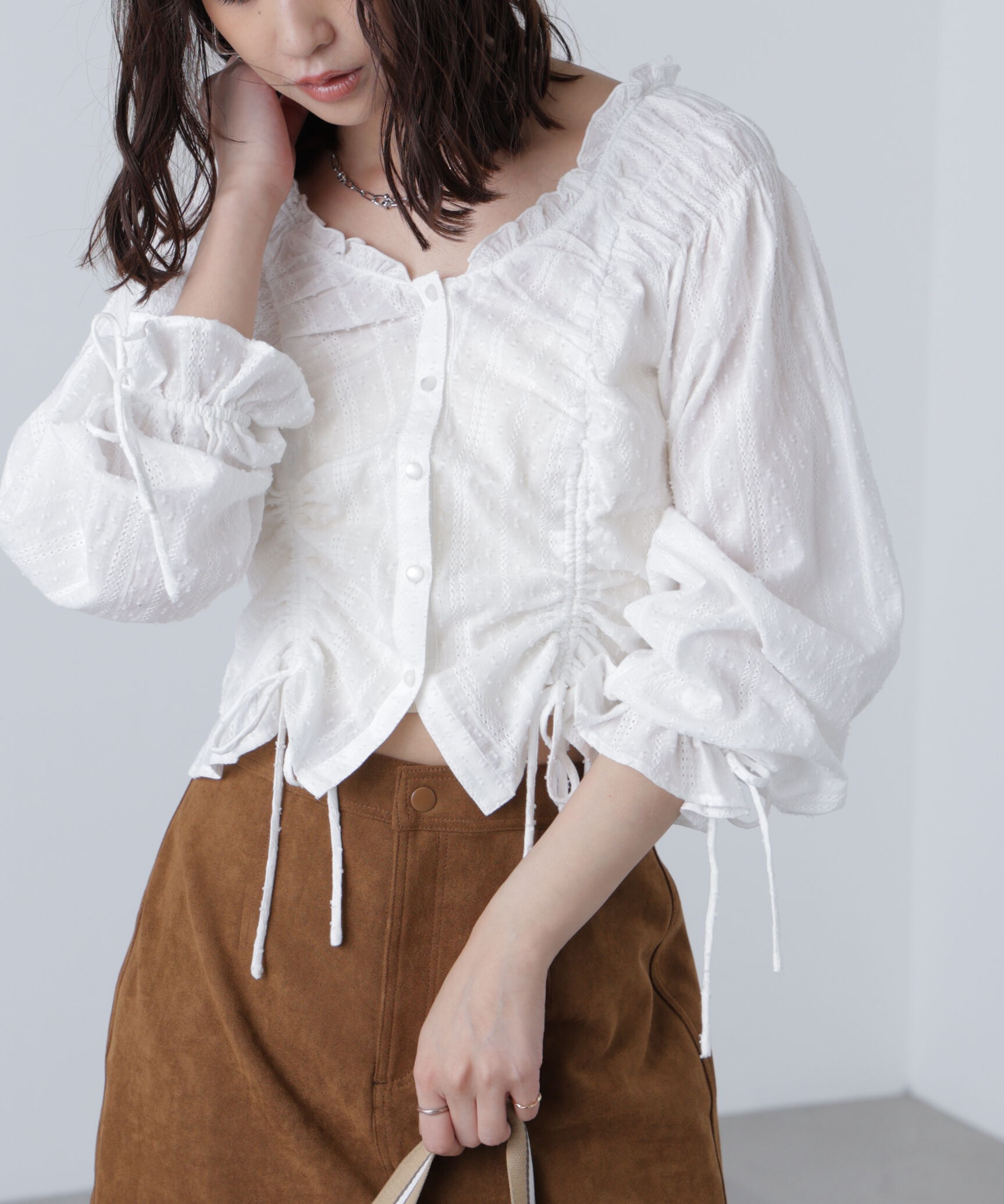  「ドロストリボン長袖ブラウス」|シャツ・ブラウス|